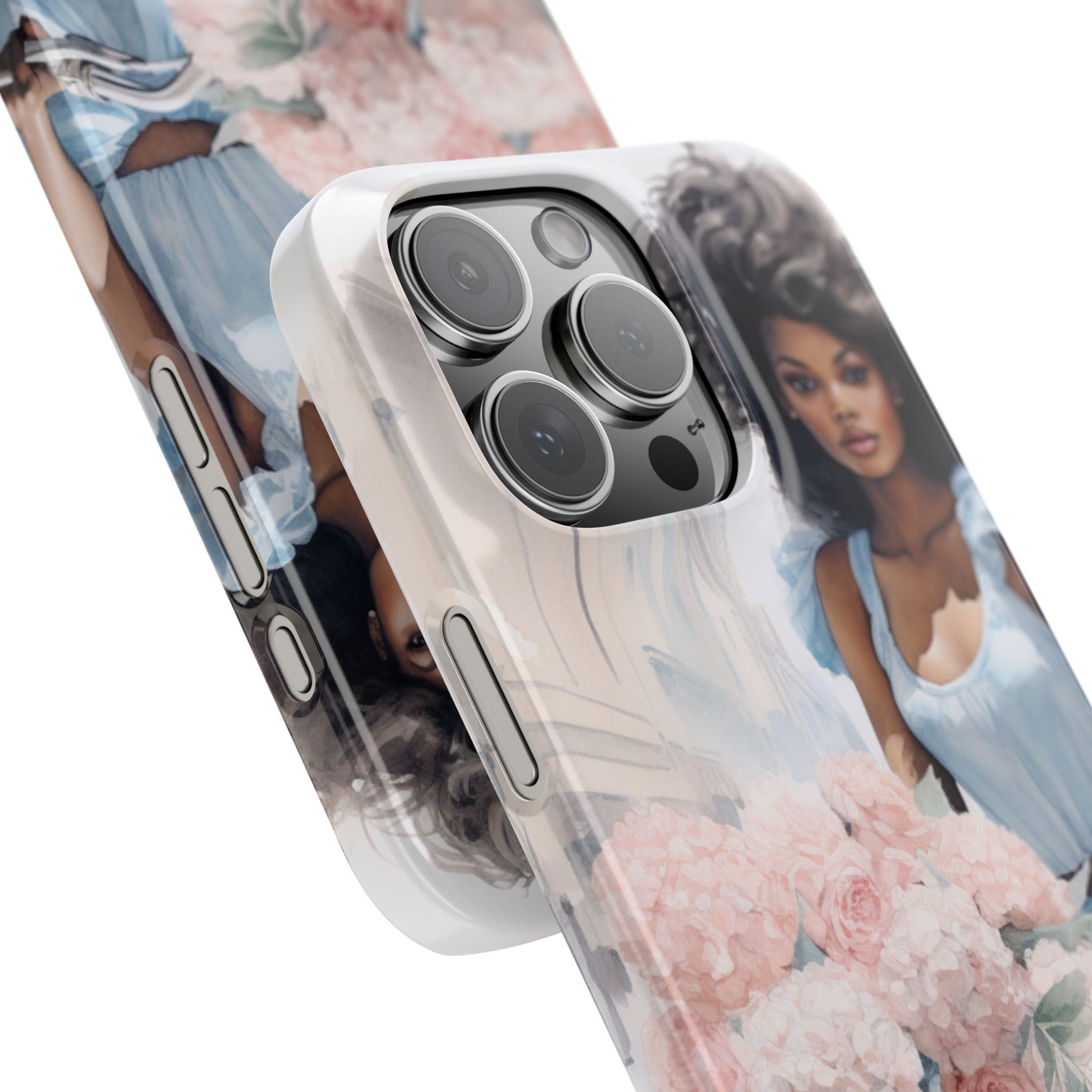 Phone Case, Fashionable African American Woman, Bike with Flowers European Street