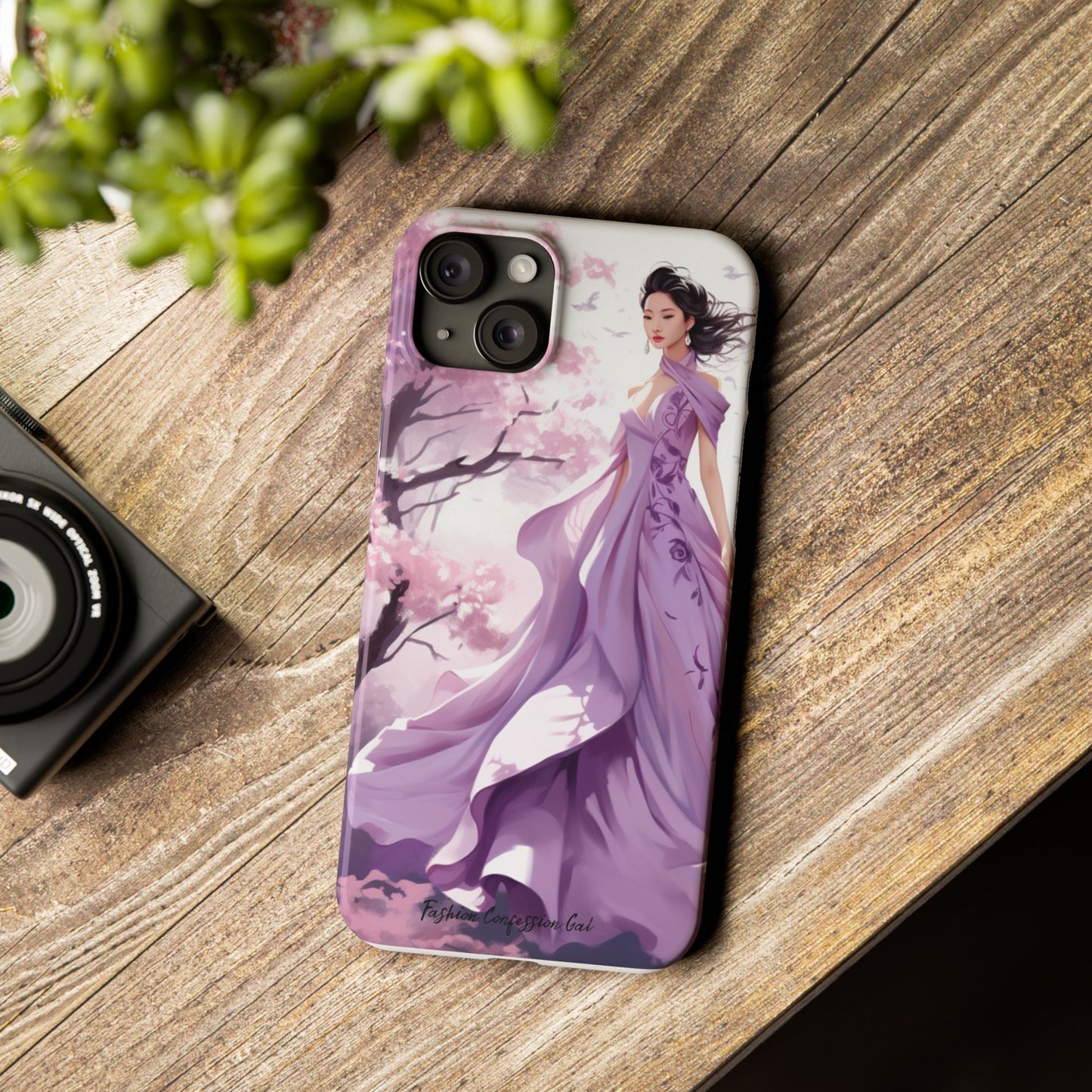 Phone Case - Elegant Asian Woman in Purple Gown Among Cherry Blossoms