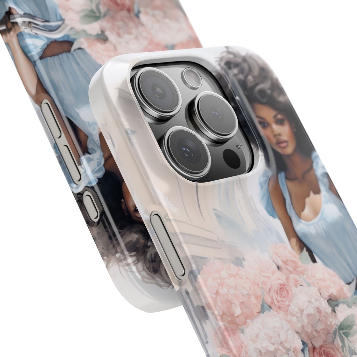 Phone Case, Fashionable African American Woman, Bike with Flowers European Street