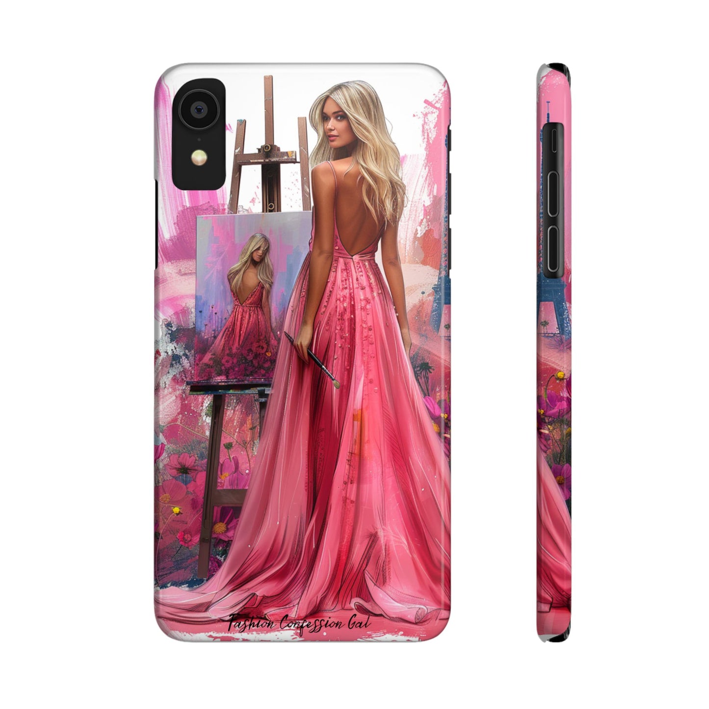 Slim Phone Case - Blonde Woman Painting Her Life on Canvas