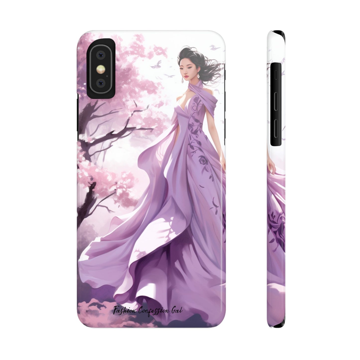 Phone Case - Elegant Asian Woman in Purple Gown Among Cherry Blossoms