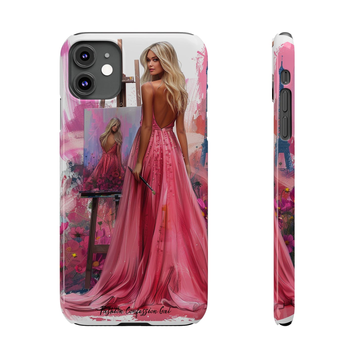 Slim Phone Case - Blonde Woman Painting Her Life on Canvas