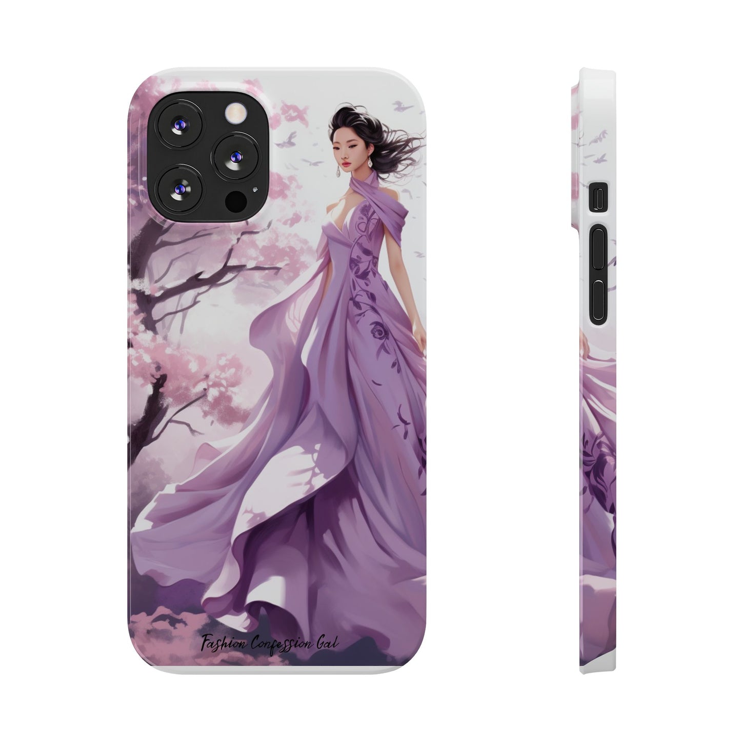 Phone Case - Elegant Asian Woman in Purple Gown Among Cherry Blossoms