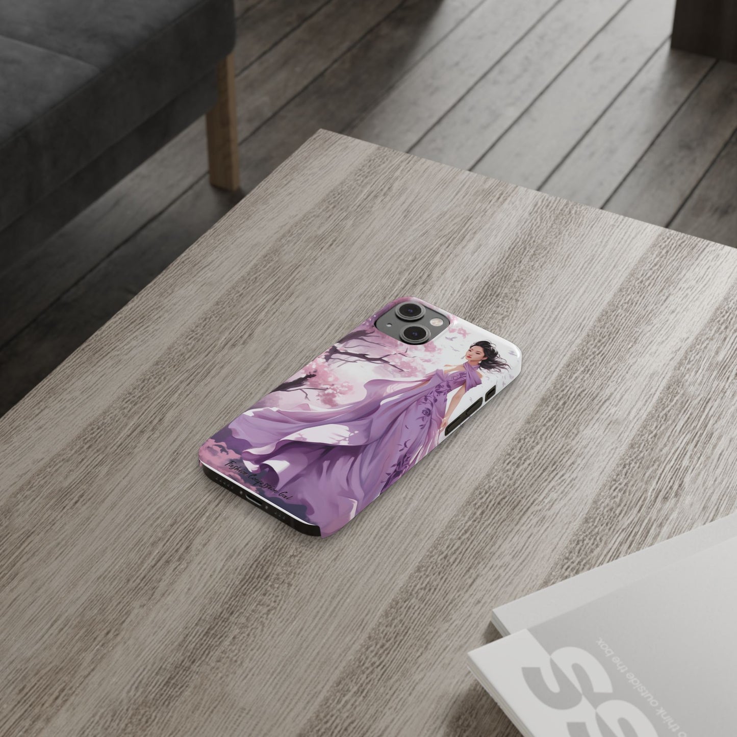 Phone Case - Elegant Asian Woman in Purple Gown Among Cherry Blossoms