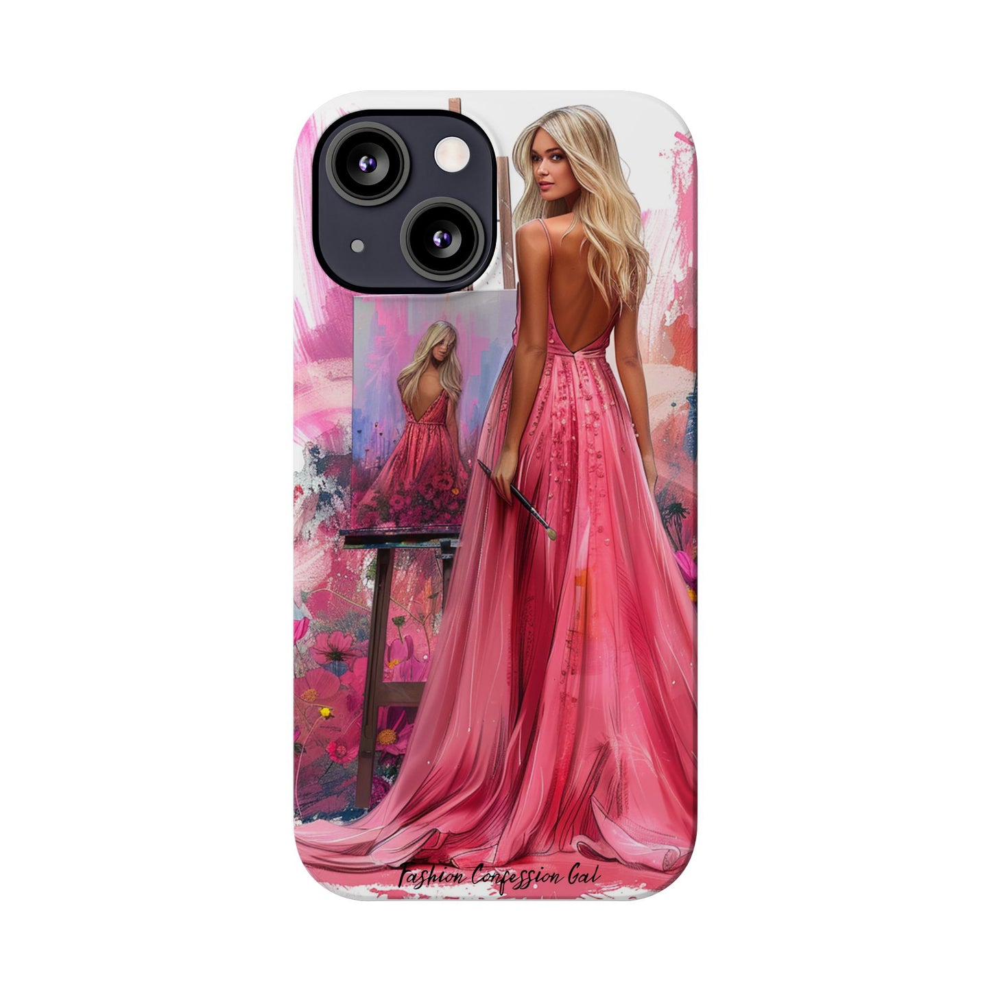 Slim Phone Case - Blonde Woman Painting Her Life on Canvas