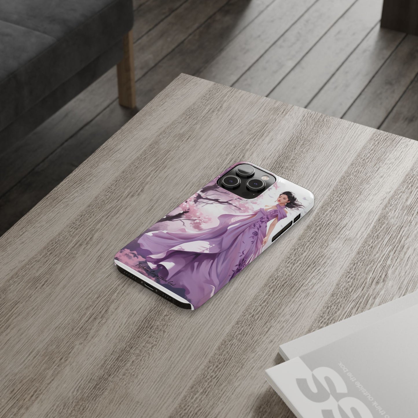 Phone Case - Elegant Asian Woman in Purple Gown Among Cherry Blossoms