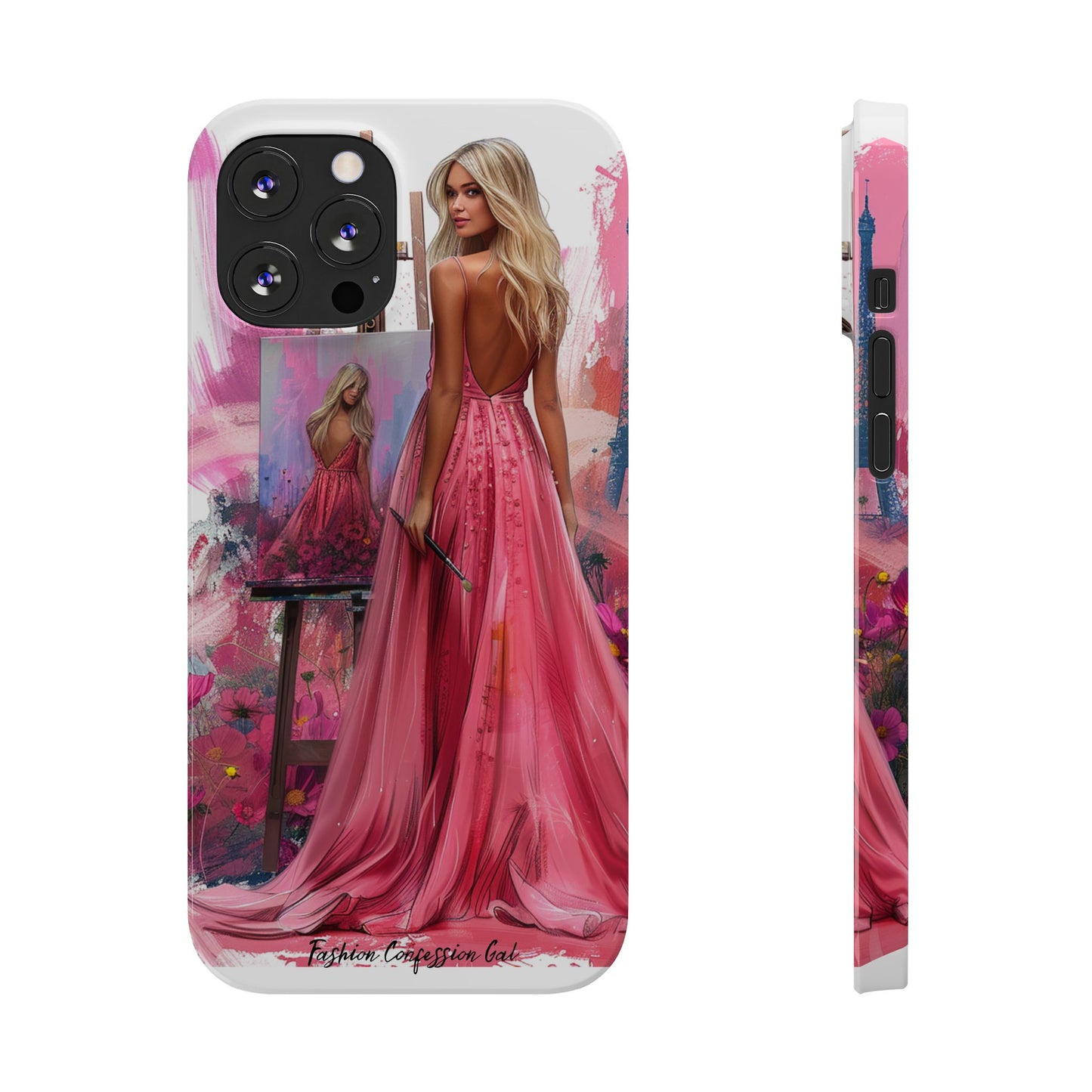 Slim Phone Case - Blonde Woman Painting Her Life on Canvas