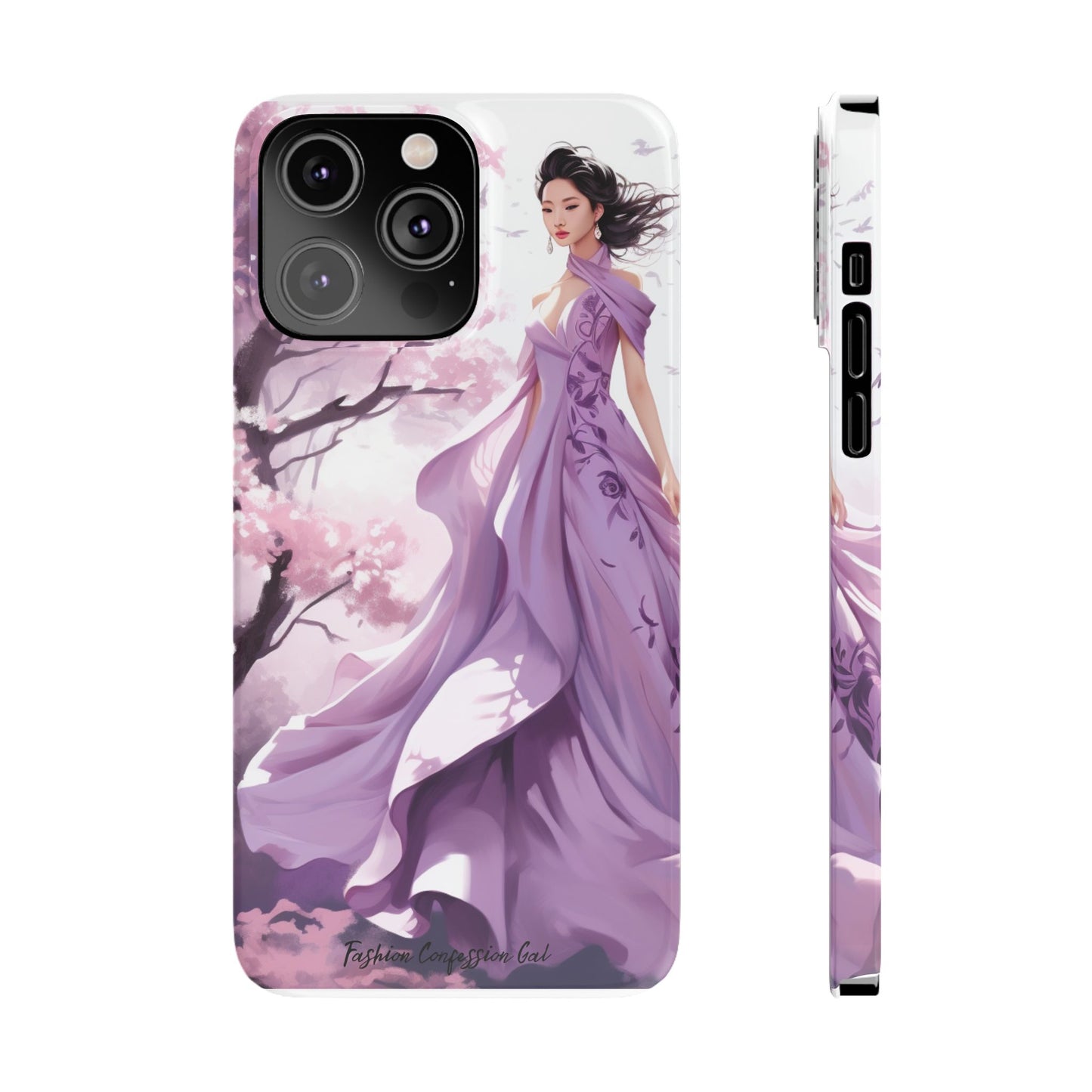Phone Case - Elegant Asian Woman in Purple Gown Among Cherry Blossoms