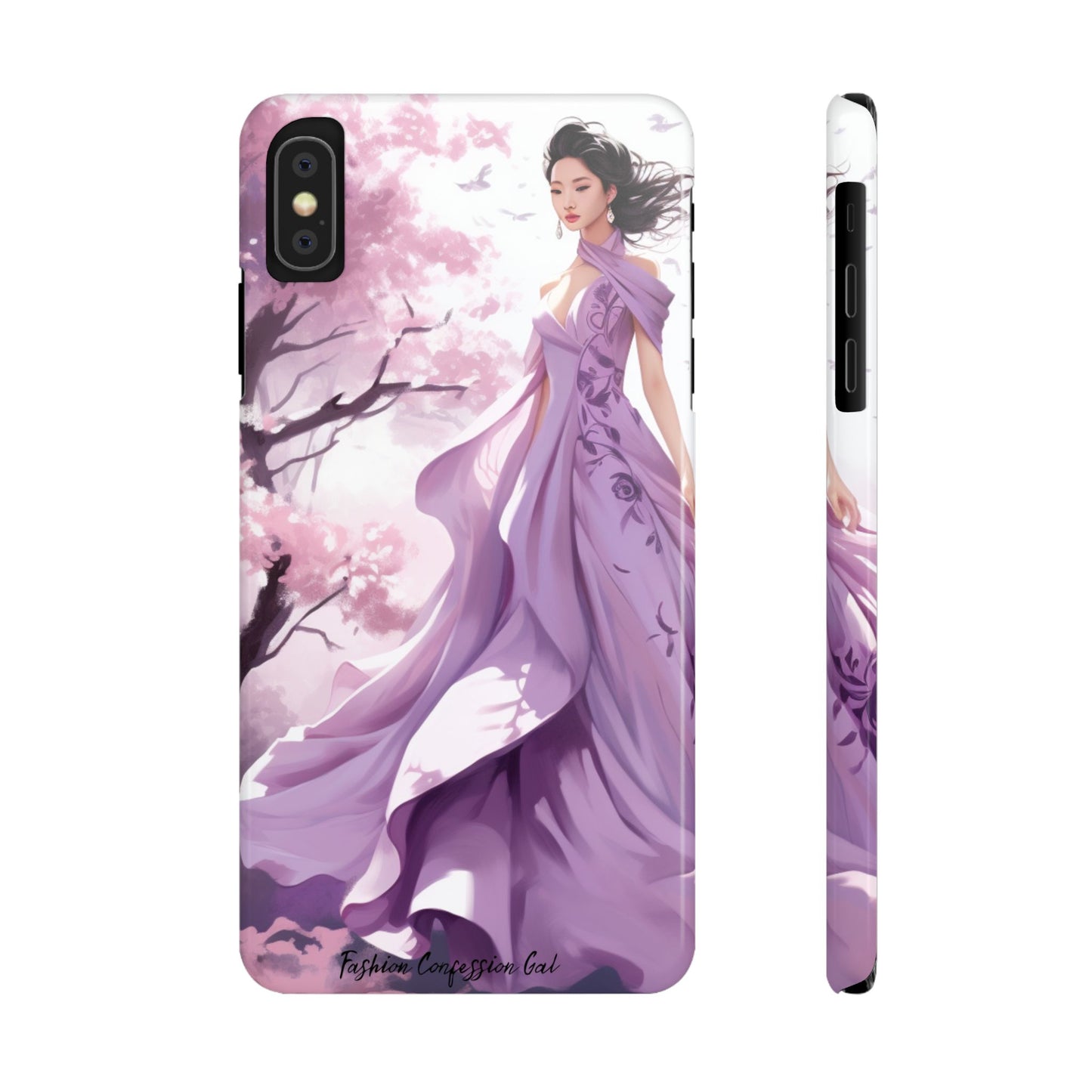 Phone Case - Elegant Asian Woman in Purple Gown Among Cherry Blossoms