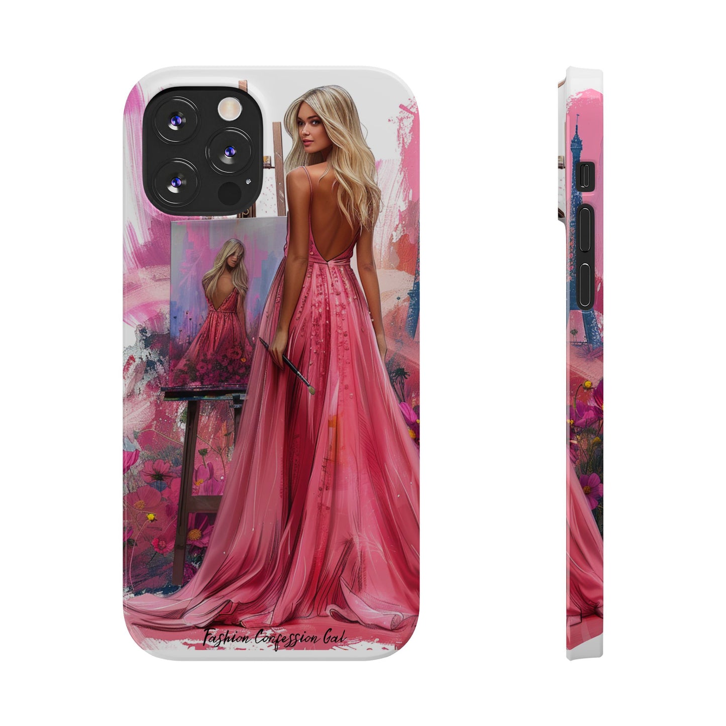 Slim Phone Case - Blonde Woman Painting Her Life on Canvas