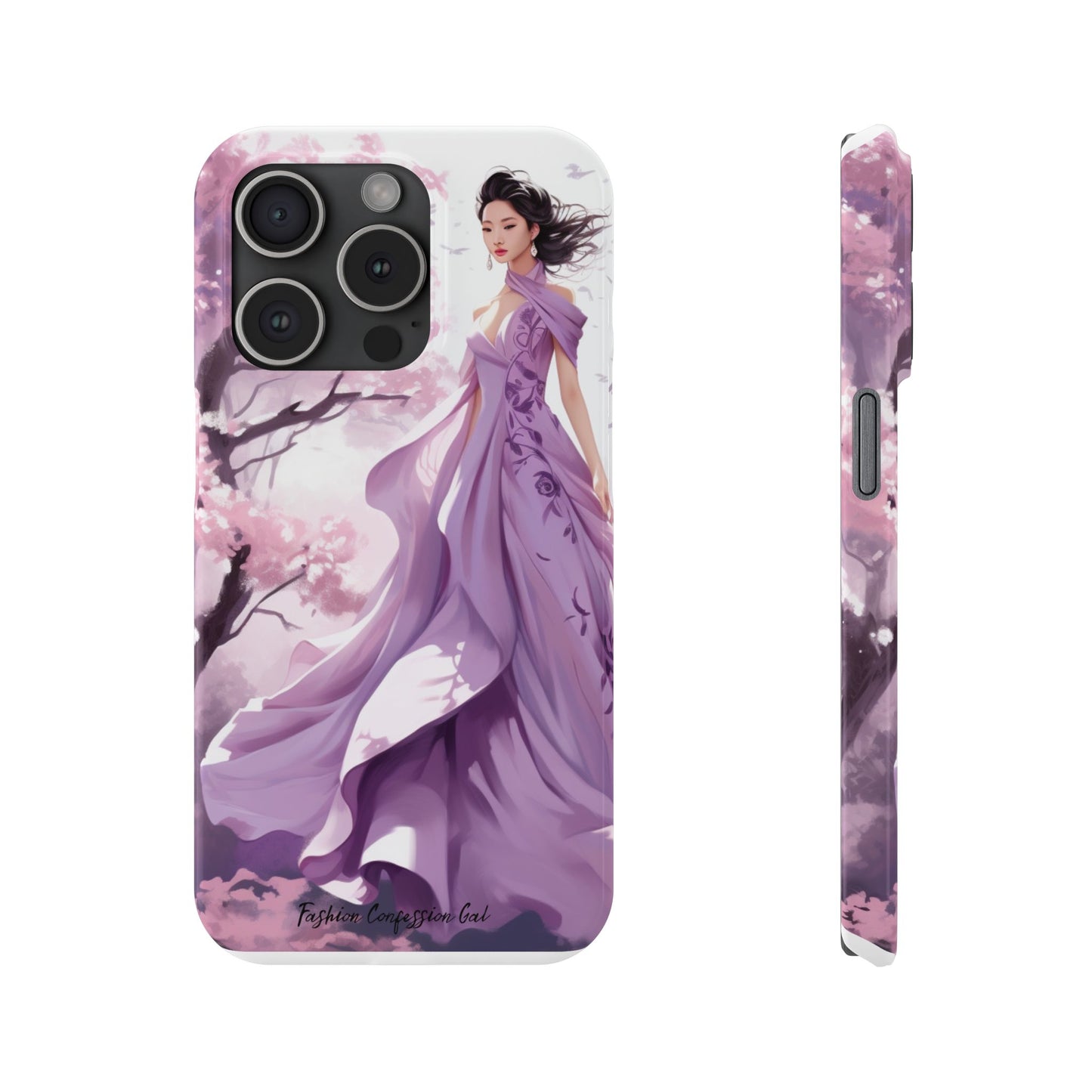Phone Case - Elegant Asian Woman in Purple Gown Among Cherry Blossoms