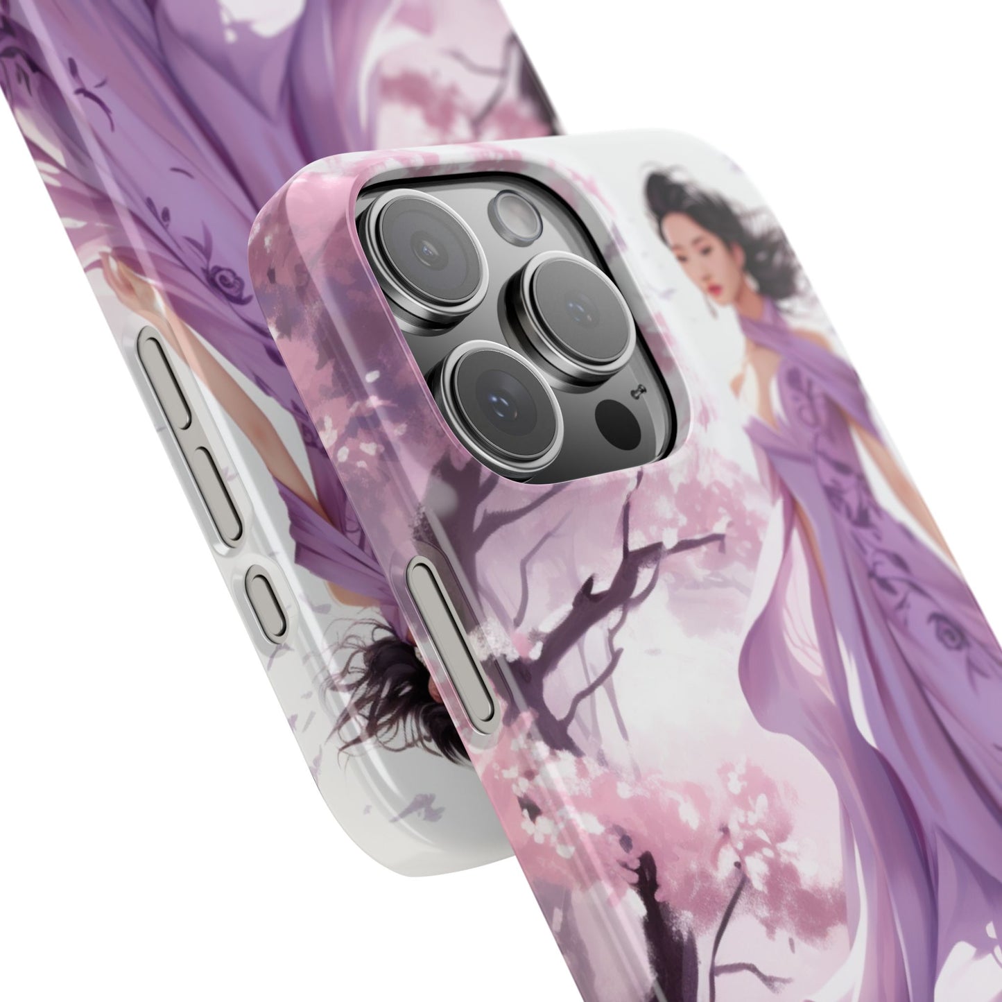 Phone Case - Elegant Asian Woman in Purple Gown Among Cherry Blossoms