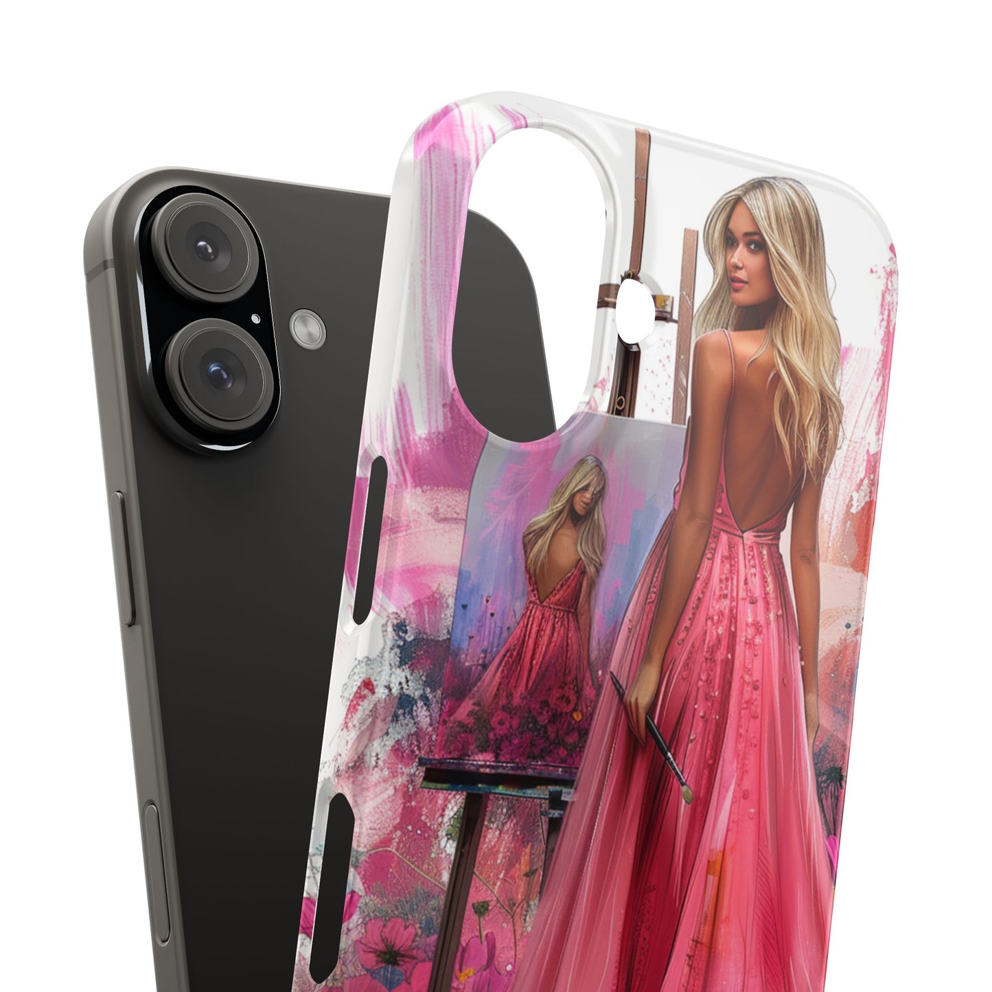 Slim Phone Case - Blonde Woman Painting Her Life on Canvas