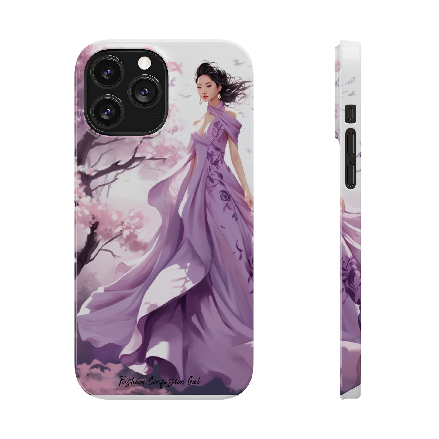 Phone Case - Elegant Asian Woman in Purple Gown Among Cherry Blossoms
