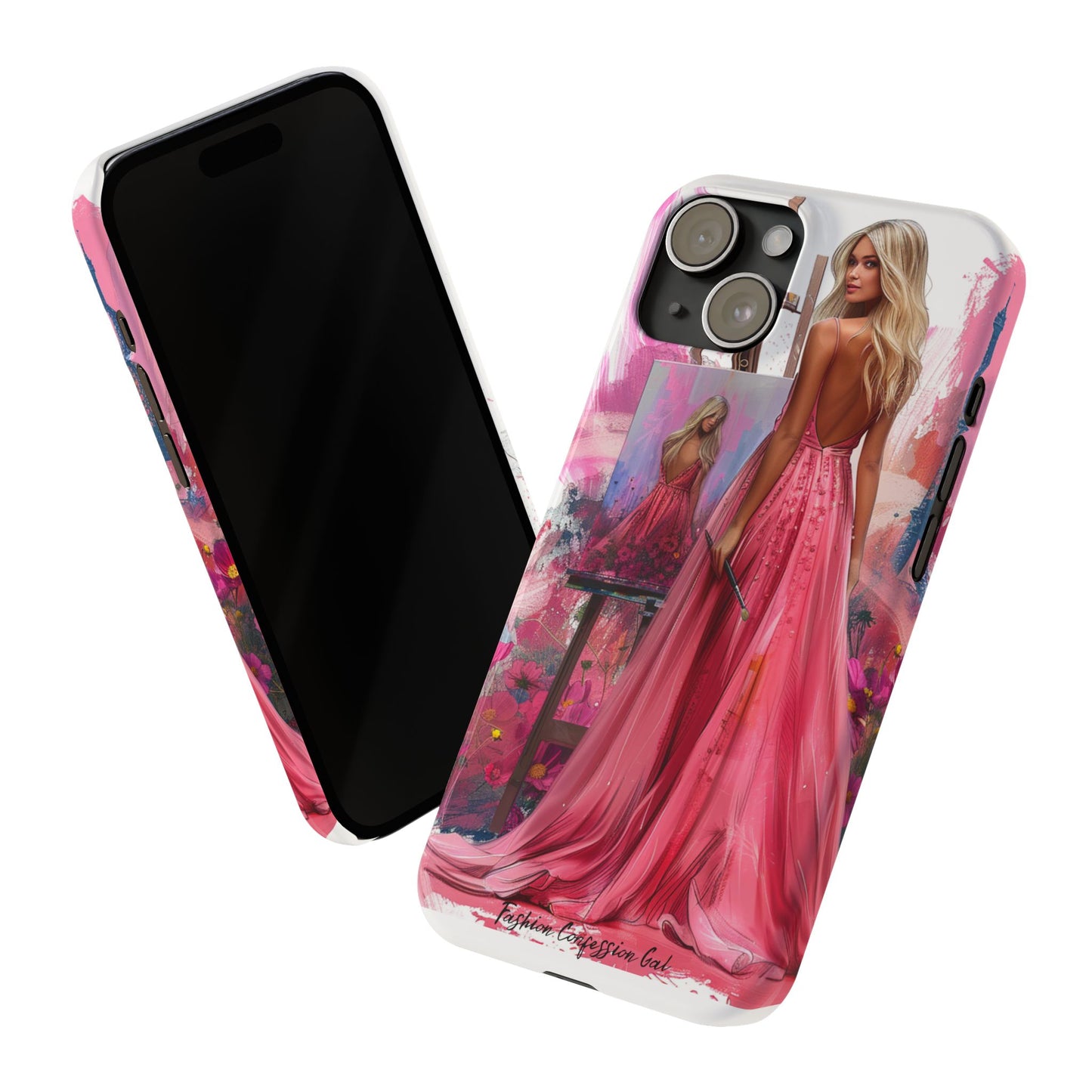 Slim Phone Case - Blonde Woman Painting Her Life on Canvas