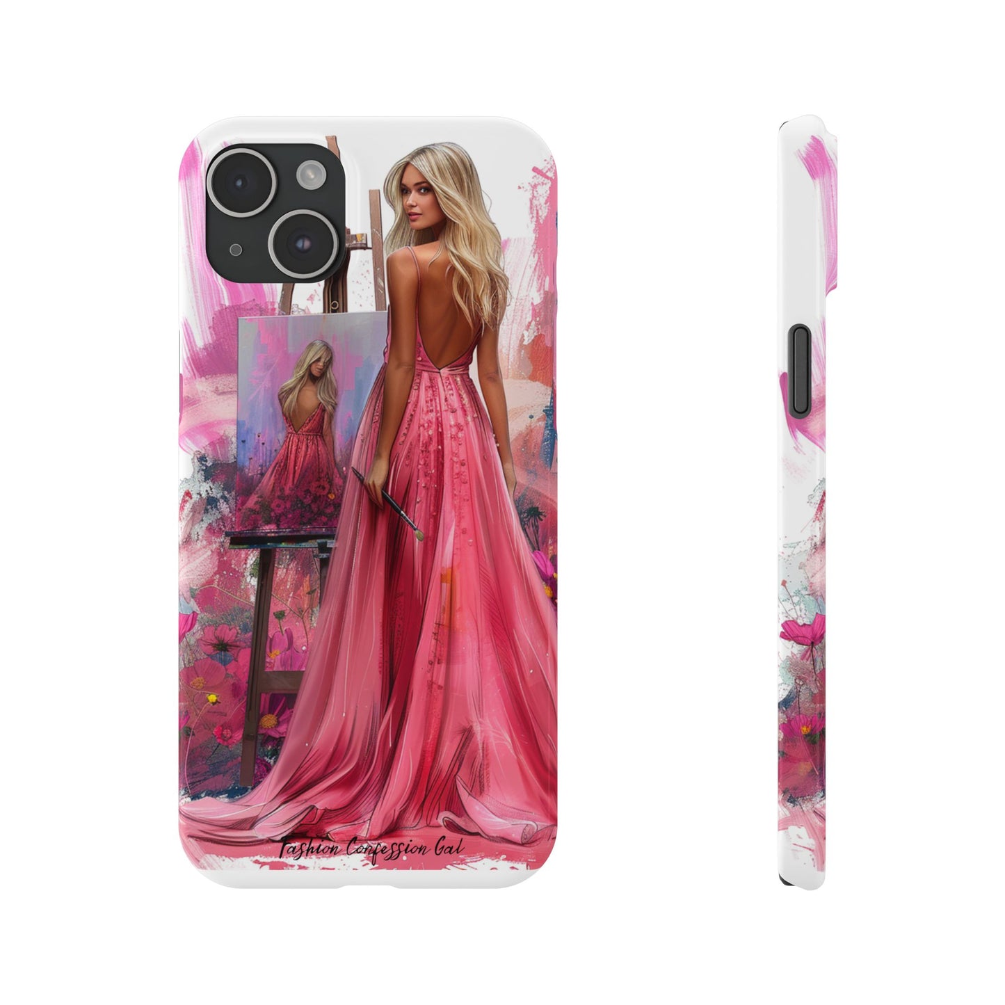 Slim Phone Case - Blonde Woman Painting Her Life on Canvas