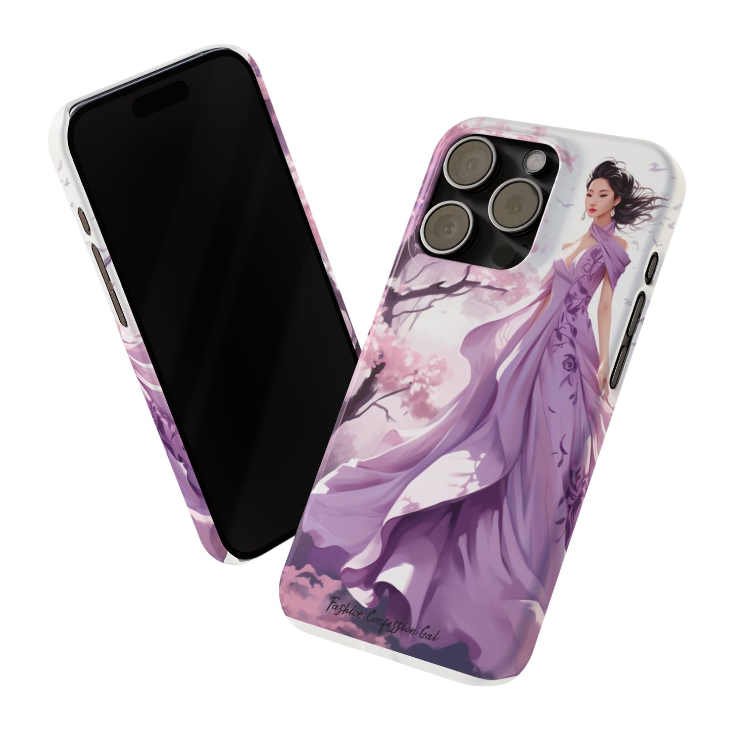 Phone Case - Elegant Asian Woman in Purple Gown Among Cherry Blossoms