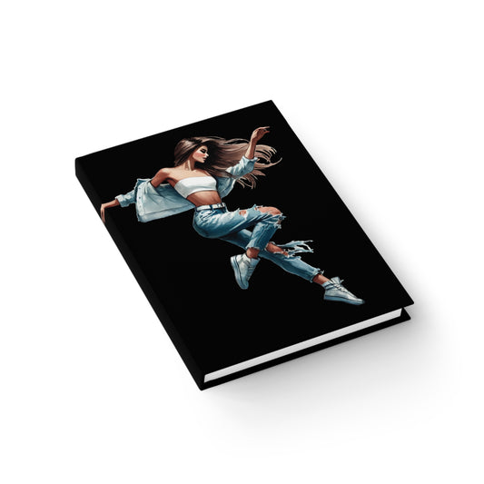 Sketchbook, Black - Dancing Fashion Girl in Jeans and Jean Jacket, Blank Pages, Hardcover