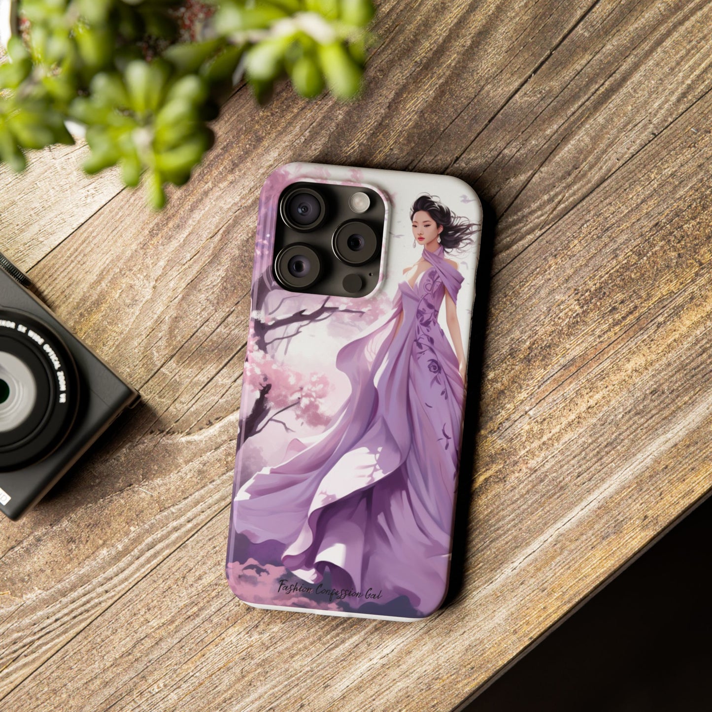 Phone Case - Elegant Asian Woman in Purple Gown Among Cherry Blossoms