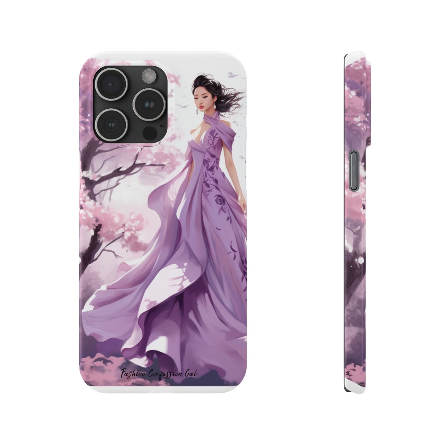 Phone Case - Elegant Asian Woman in Purple Gown Among Cherry Blossoms