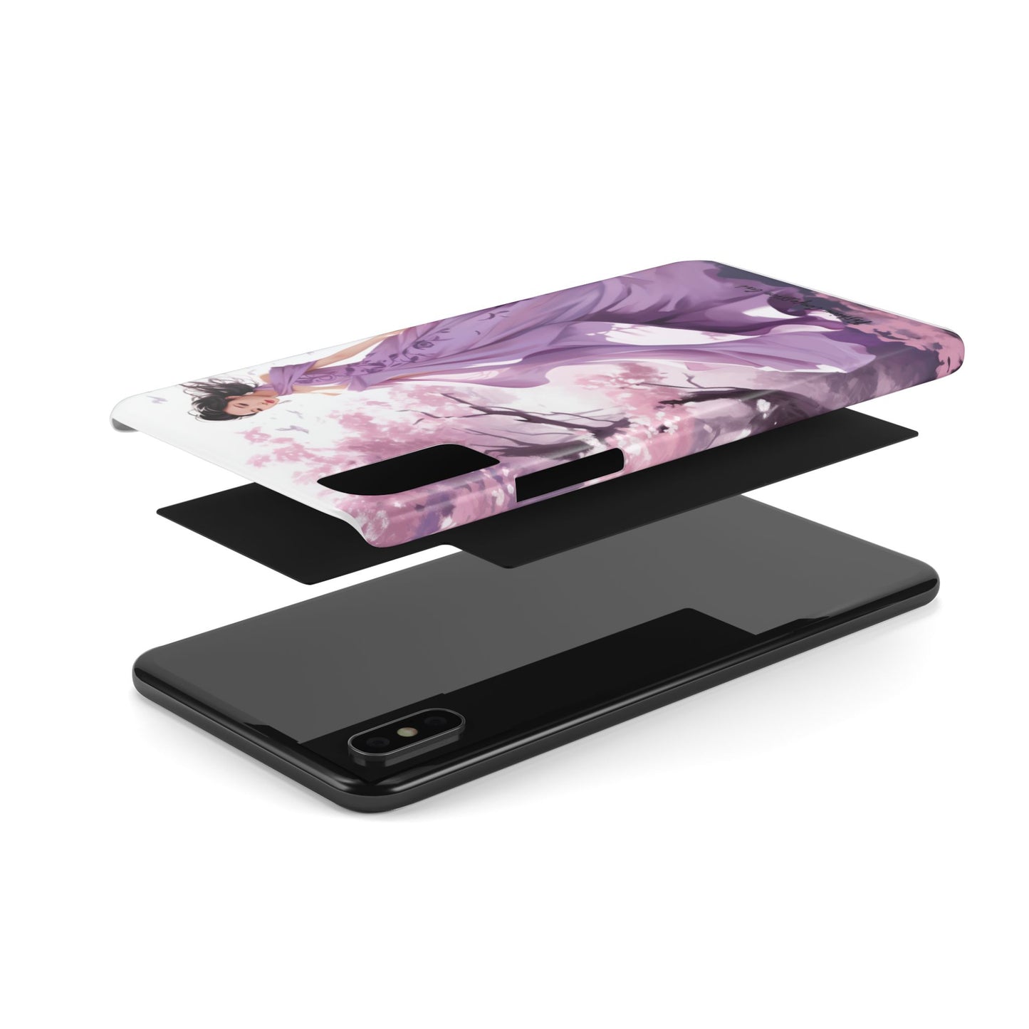 Phone Case - Elegant Asian Woman in Purple Gown Among Cherry Blossoms