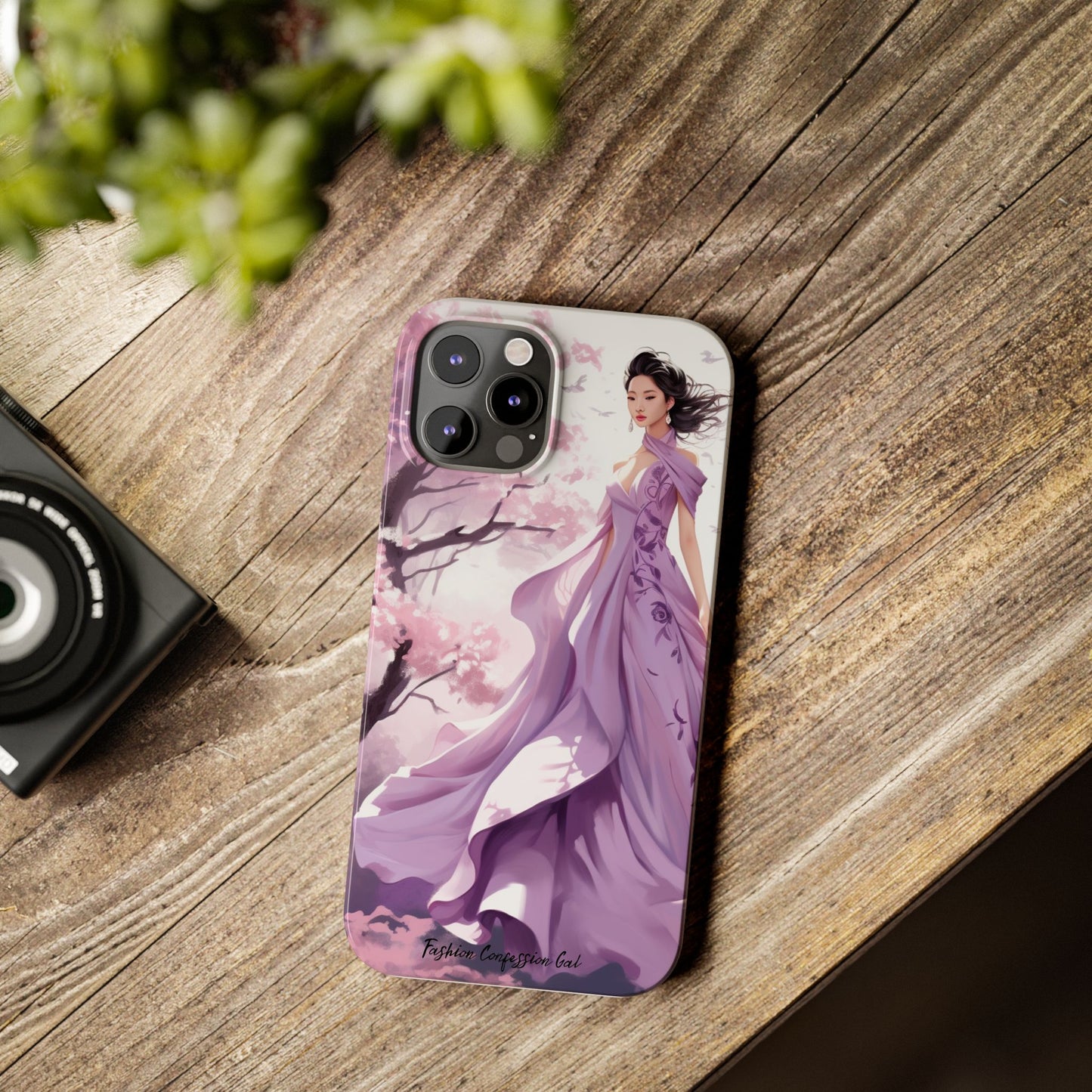 Phone Case - Elegant Asian Woman in Purple Gown Among Cherry Blossoms