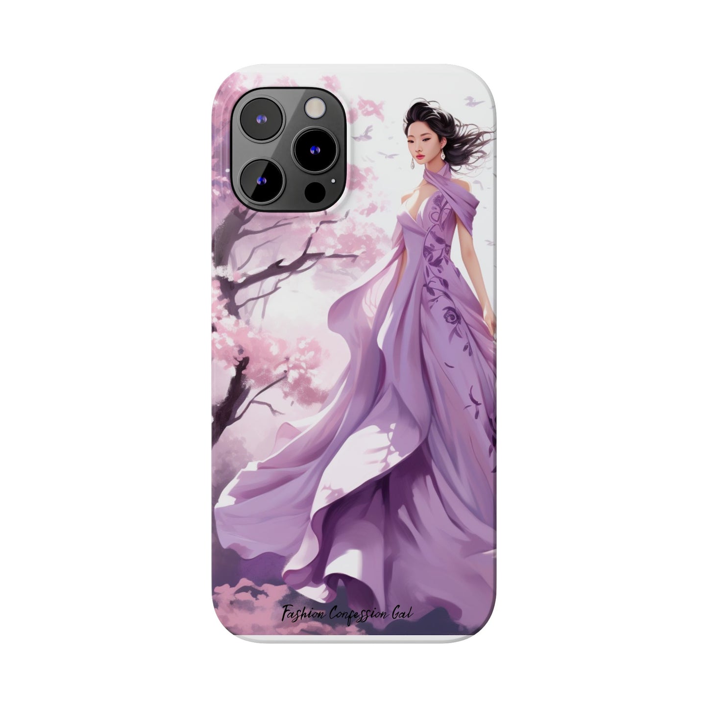 Phone Case - Elegant Asian Woman in Purple Gown Among Cherry Blossoms