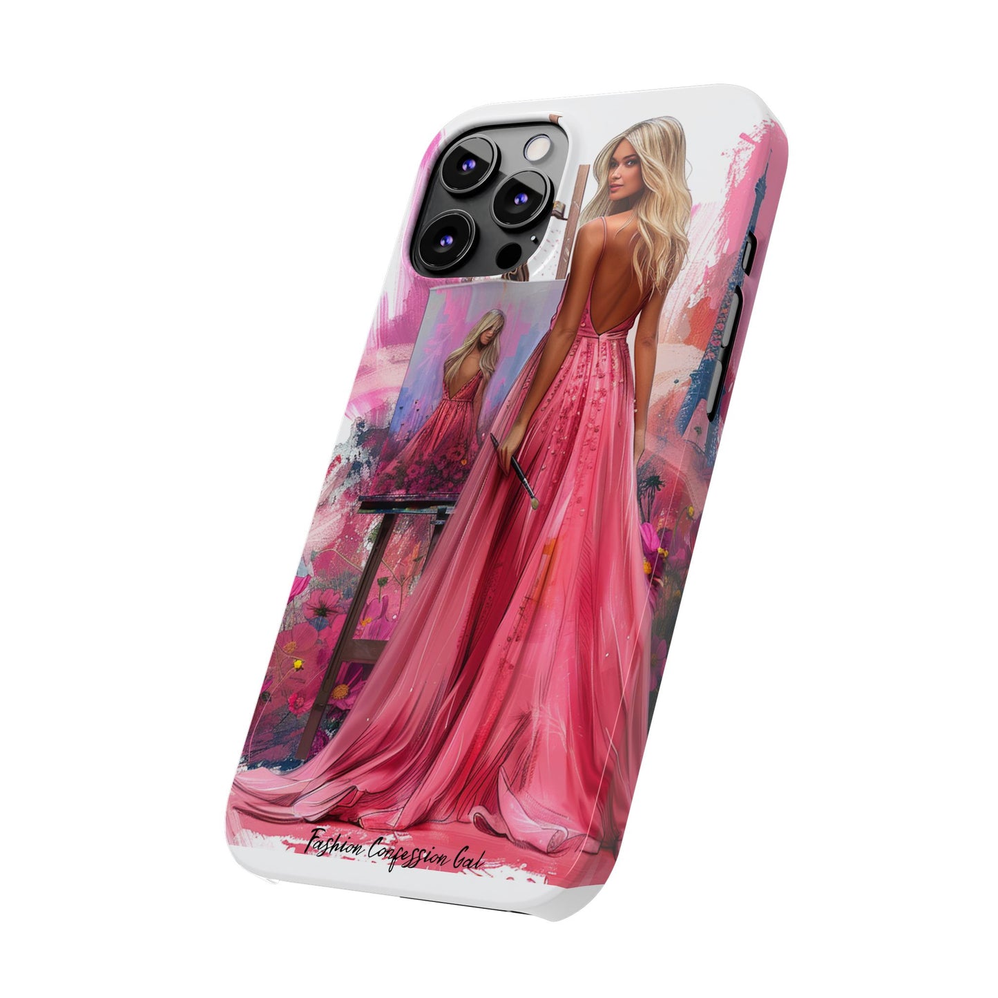 Slim Phone Case - Blonde Woman Painting Her Life on Canvas