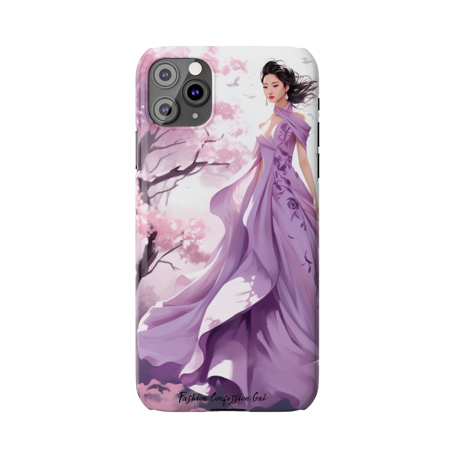 Phone Case - Elegant Asian Woman in Purple Gown Among Cherry Blossoms