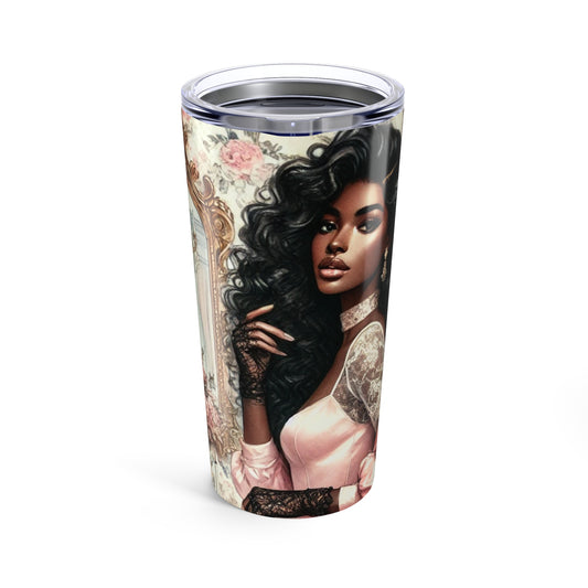 Tumbler, Fashionable Woman Tea Lover in English Style Powder Room