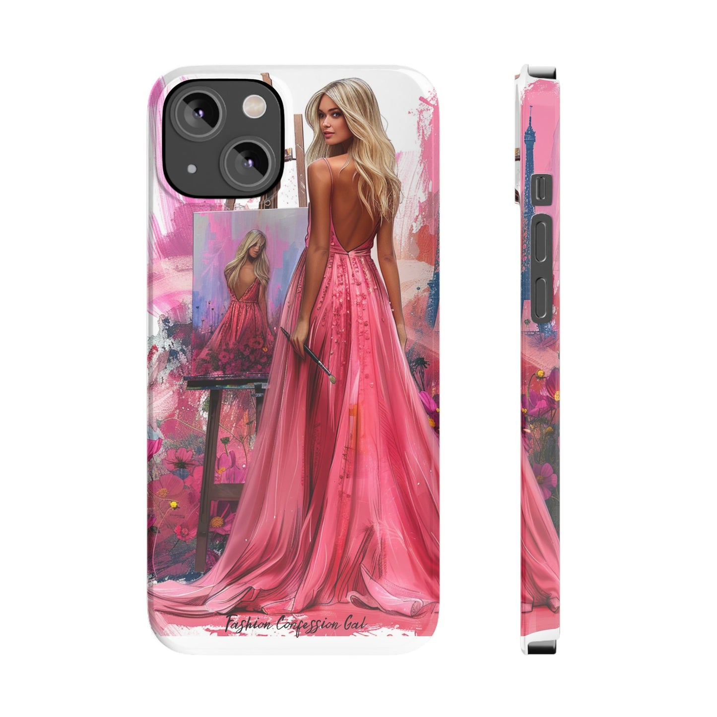 Slim Phone Case - Blonde Woman Painting Her Life on Canvas