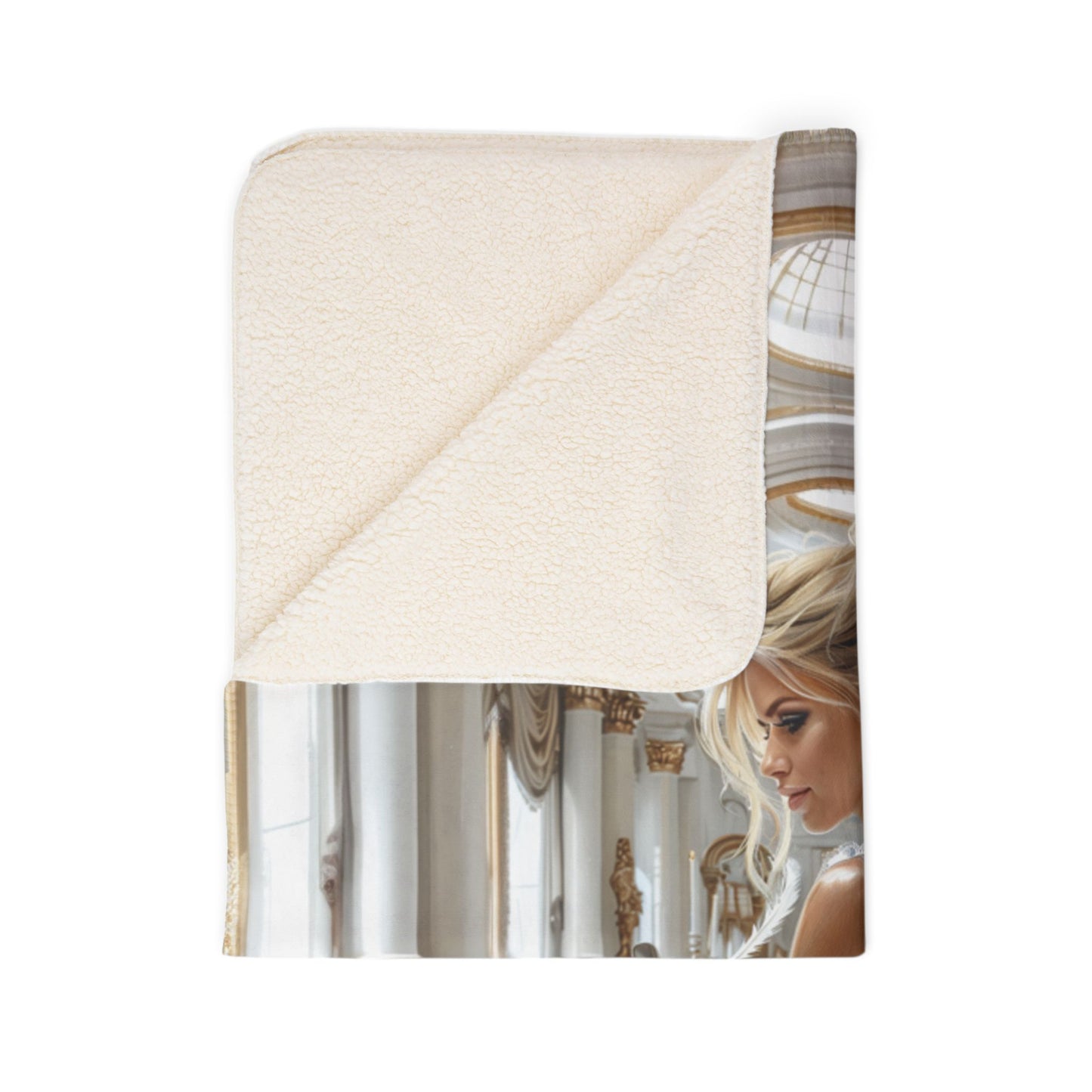 Sherpa Blanket - Fashion Girl Writing at Luxurious Desk in Powder Blue Dress