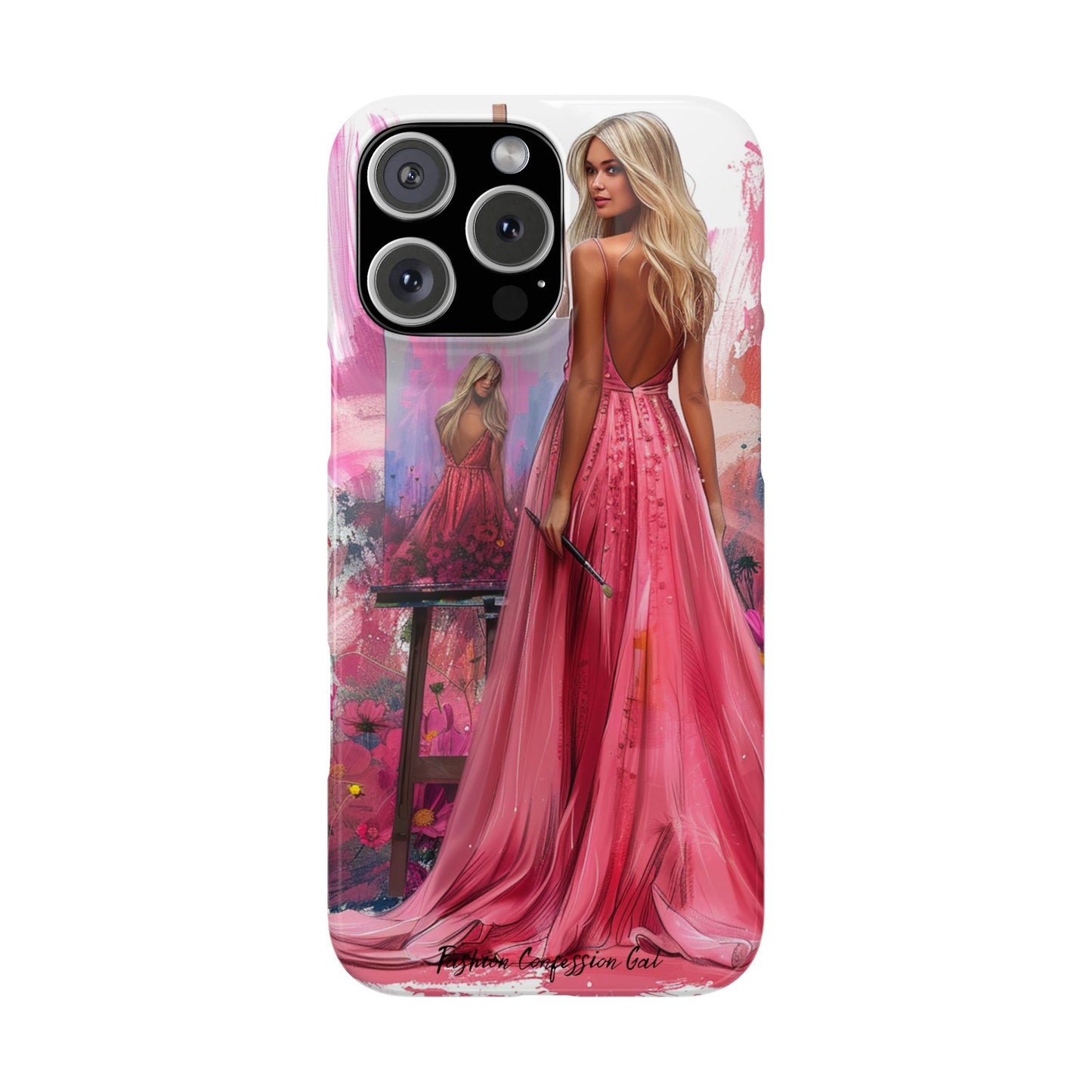 Slim Phone Case - Blonde Woman Painting Her Life on Canvas