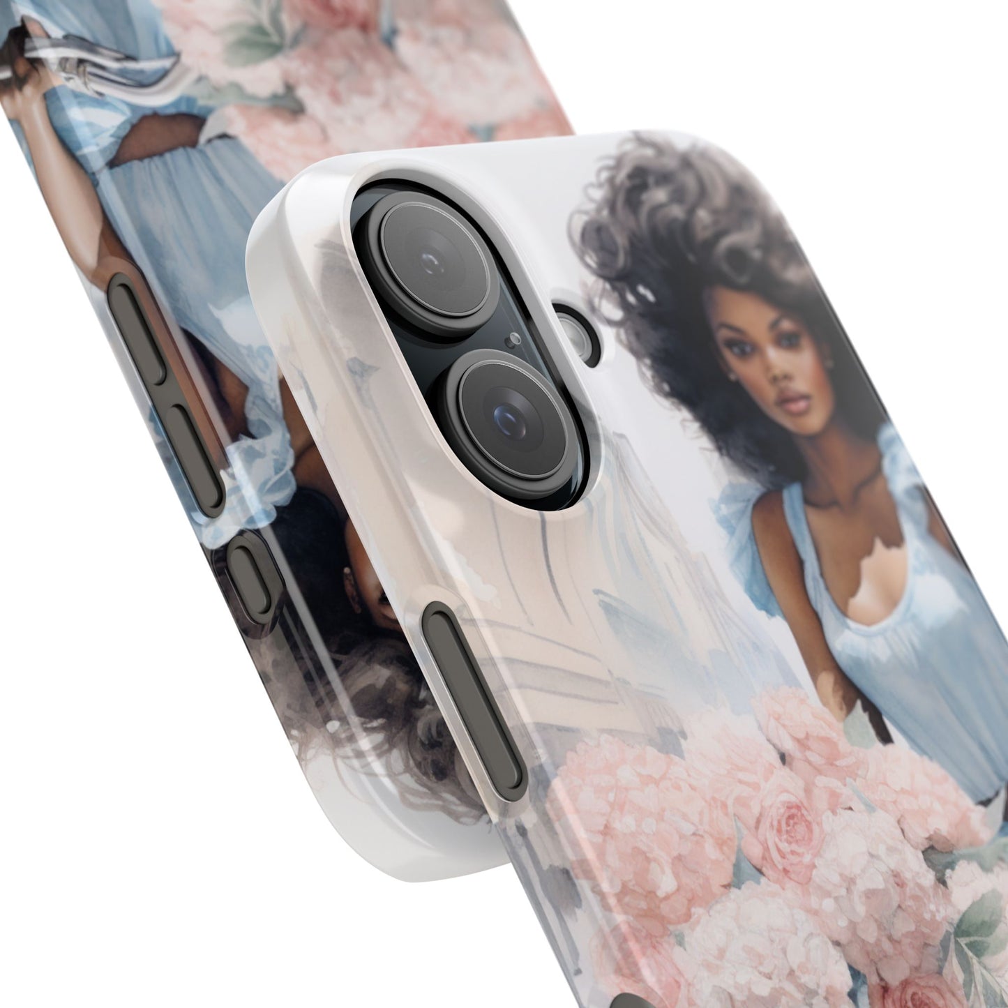 Phone Case, Fashionable African American Woman, Bike with Flowers European Street