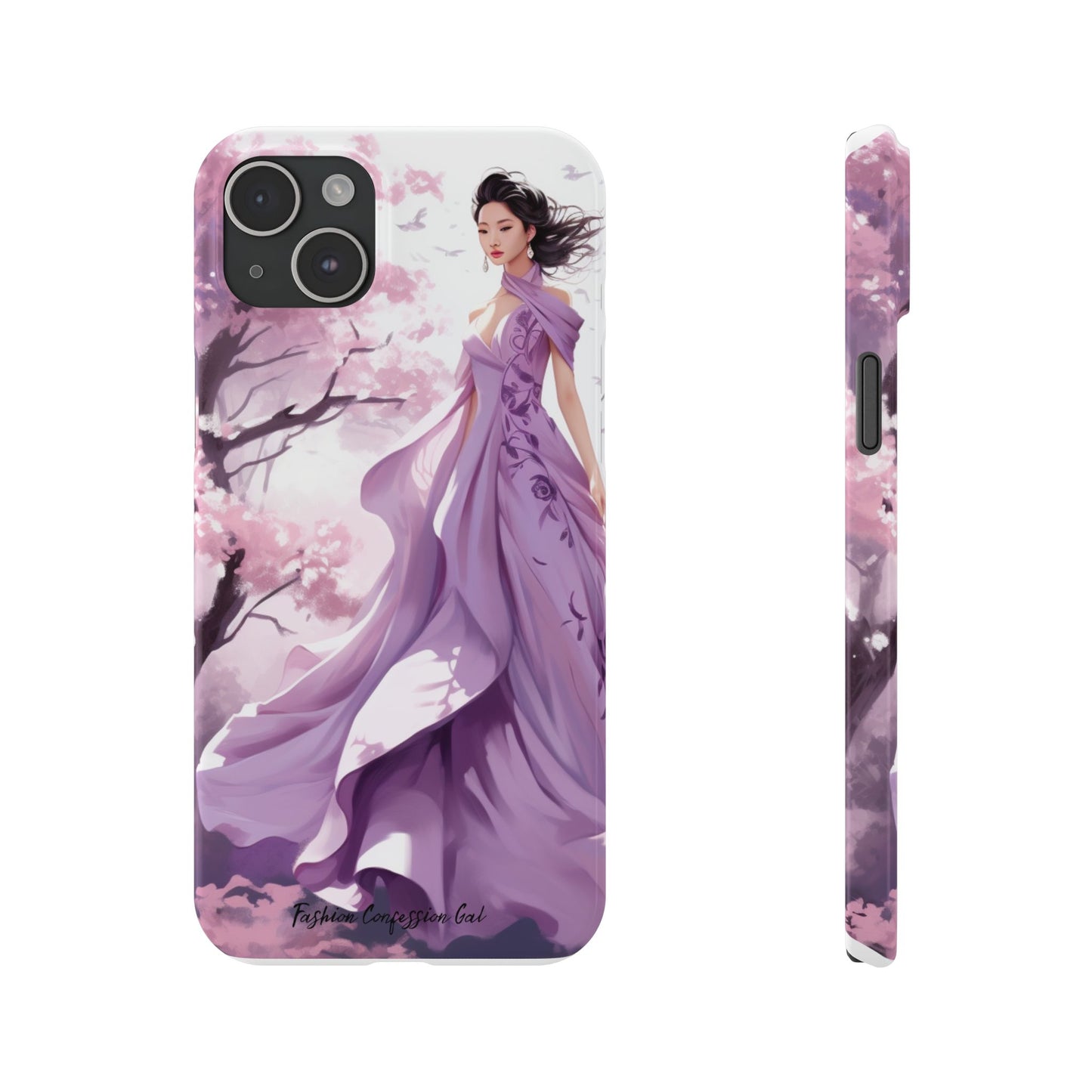 Phone Case - Elegant Asian Woman in Purple Gown Among Cherry Blossoms