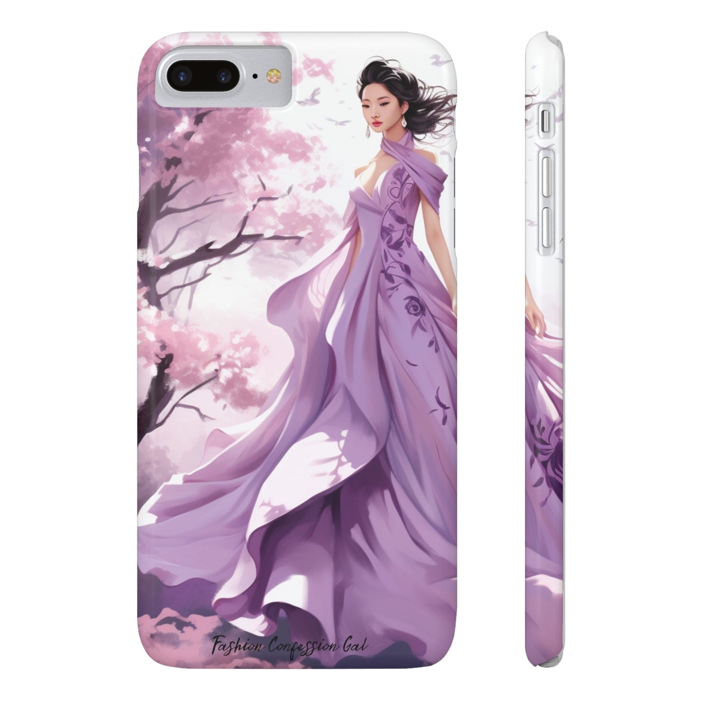 Phone Case - Elegant Asian Woman in Purple Gown Among Cherry Blossoms