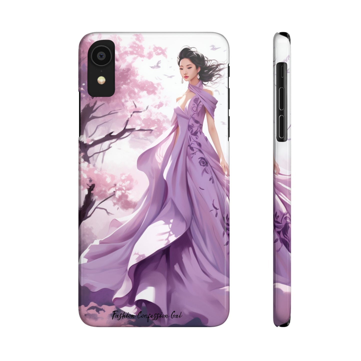 Phone Case - Elegant Asian Woman in Purple Gown Among Cherry Blossoms