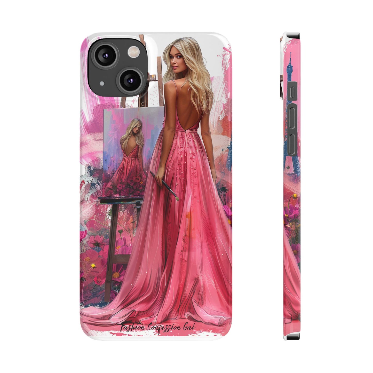 Slim Phone Case - Blonde Woman Painting Her Life on Canvas