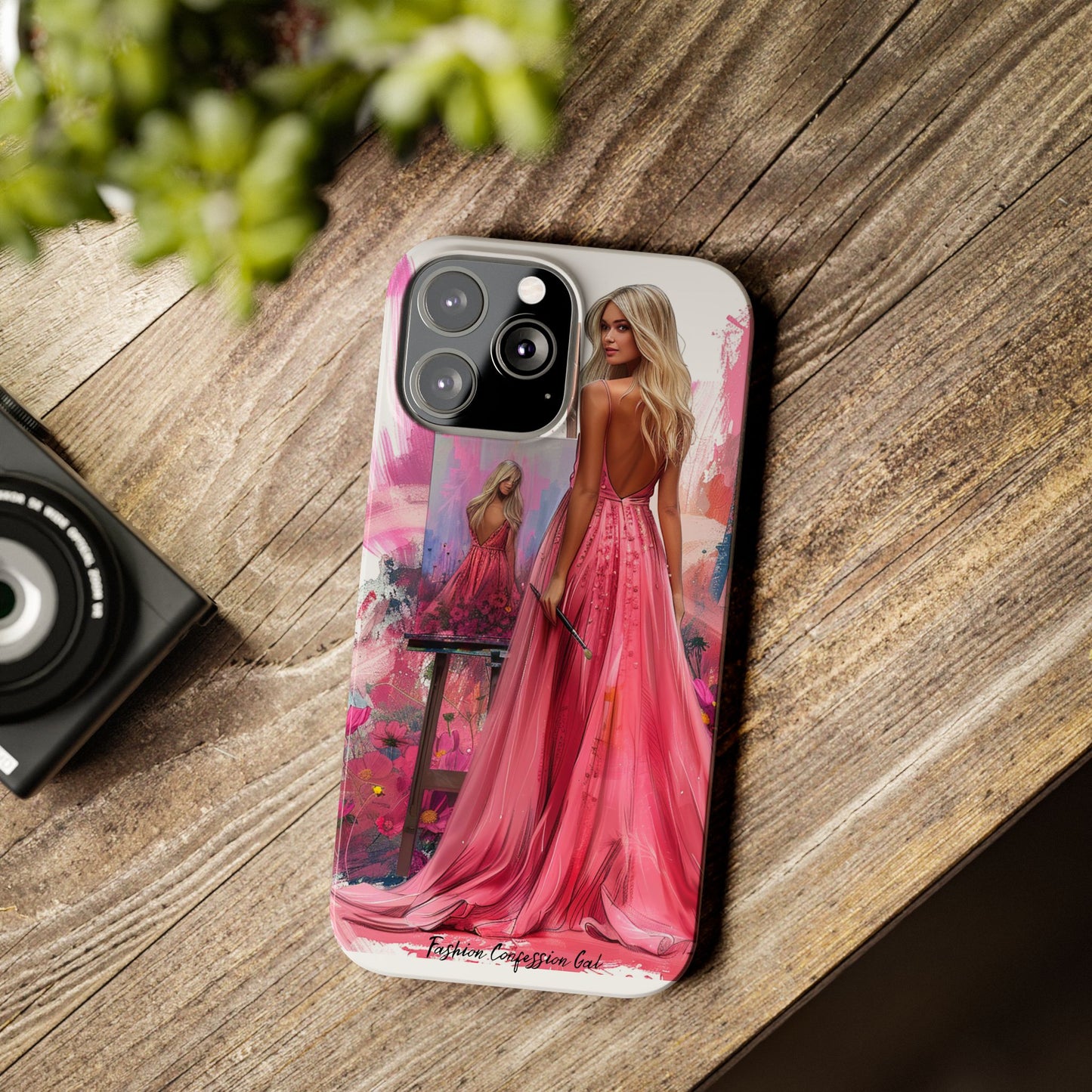 Slim Phone Case - Blonde Woman Painting Her Life on Canvas