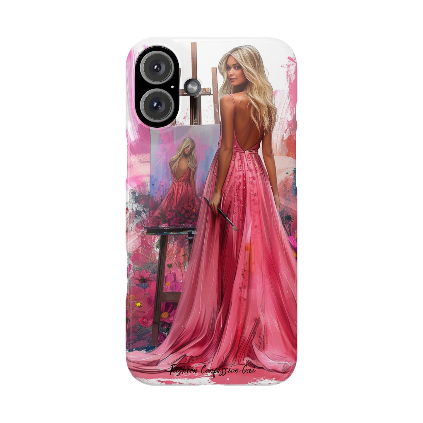 Slim Phone Case - Blonde Woman Painting Her Life on Canvas