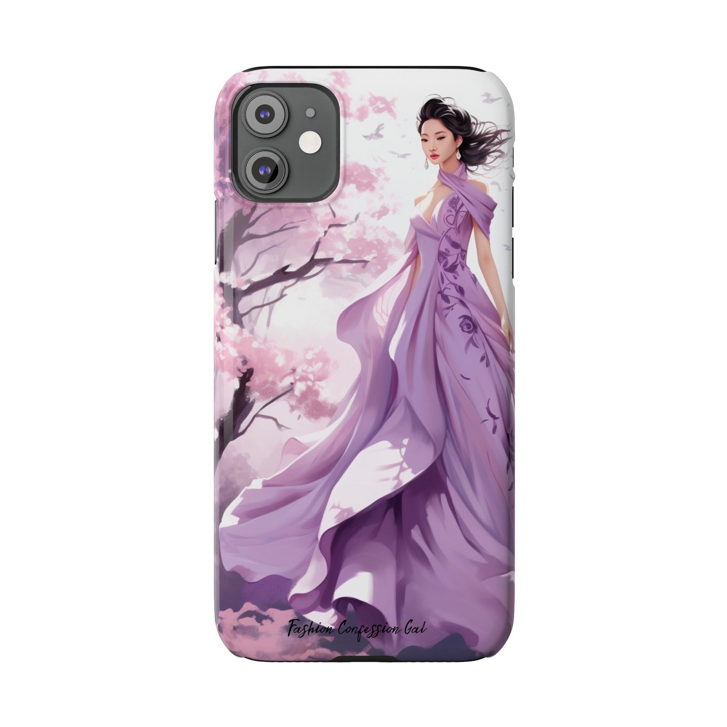 Phone Case - Elegant Asian Woman in Purple Gown Among Cherry Blossoms