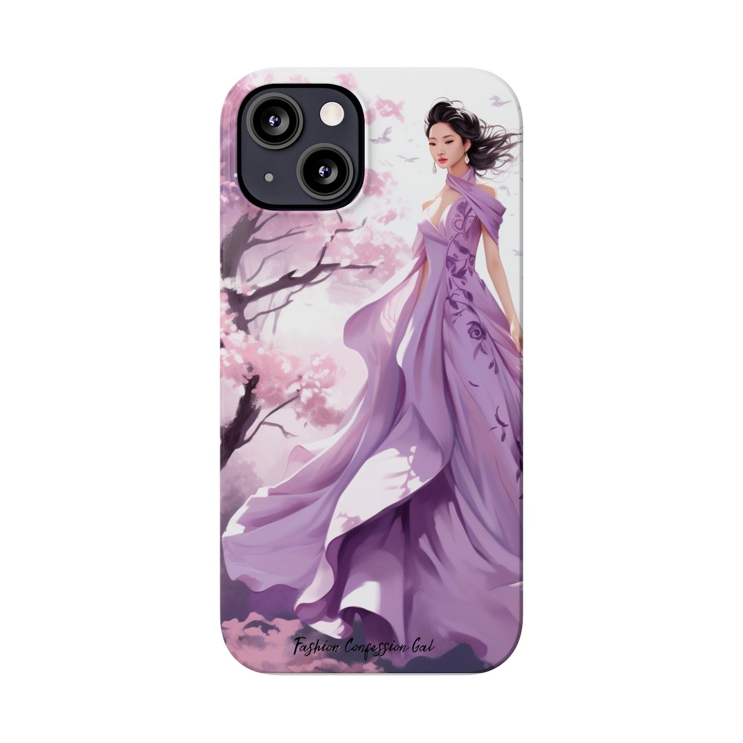 Phone Case - Elegant Asian Woman in Purple Gown Among Cherry Blossoms