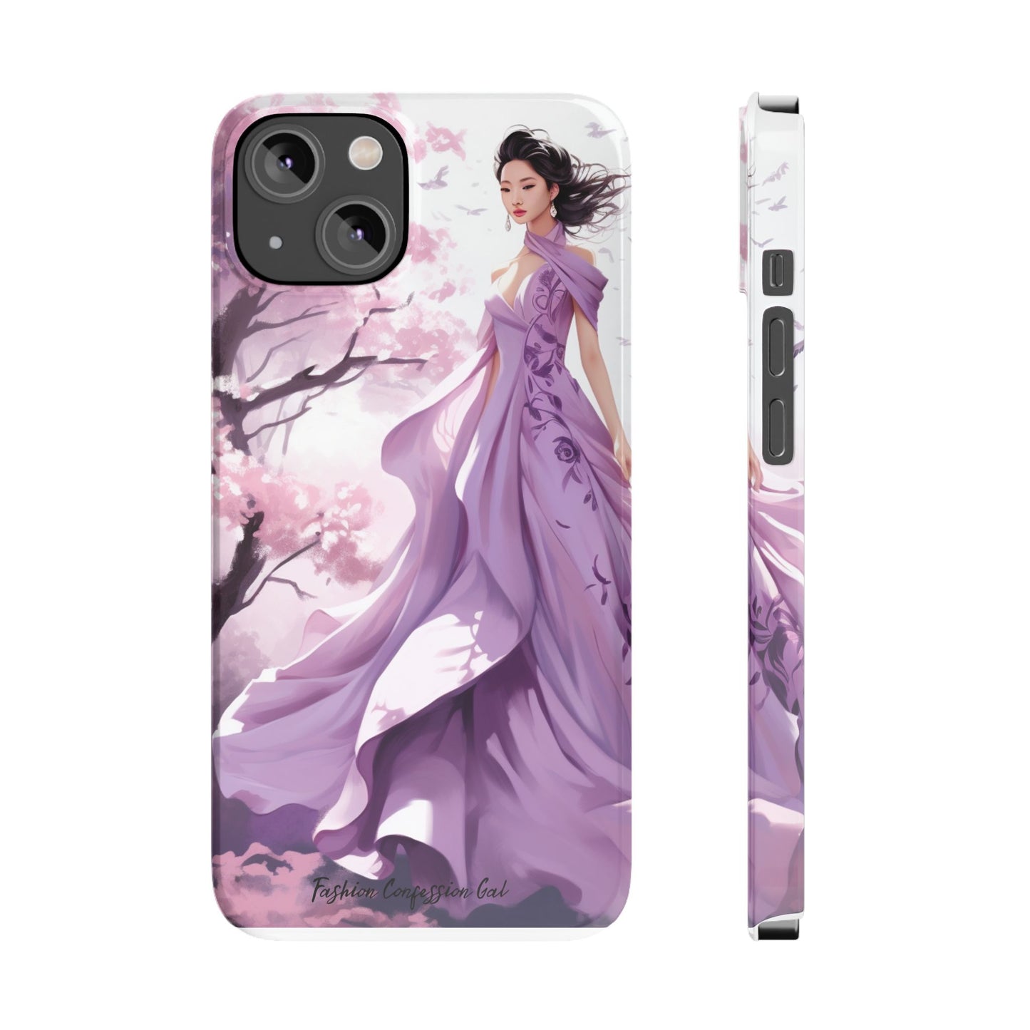 Phone Case - Elegant Asian Woman in Purple Gown Among Cherry Blossoms