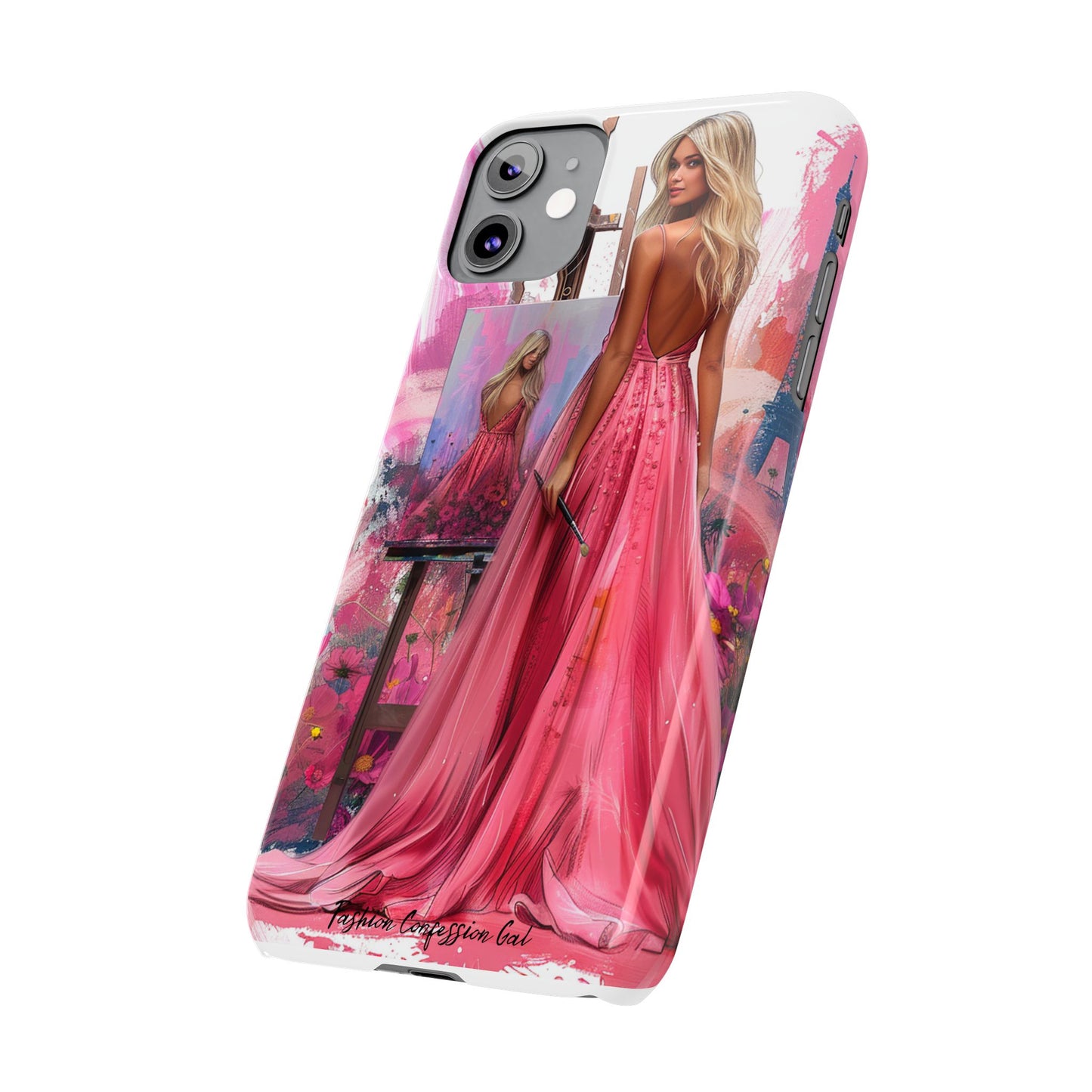 Slim Phone Case - Blonde Woman Painting Her Life on Canvas