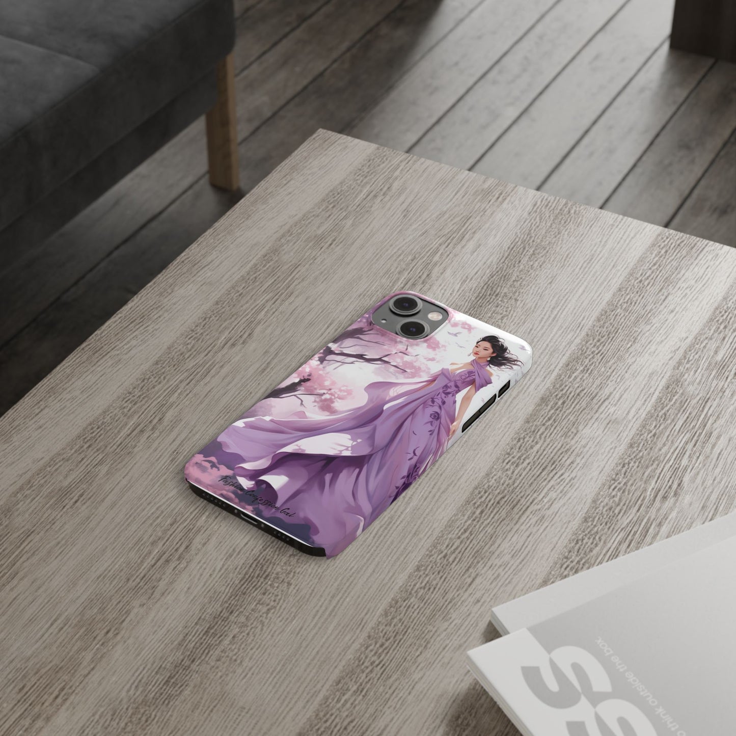 Phone Case - Elegant Asian Woman in Purple Gown Among Cherry Blossoms
