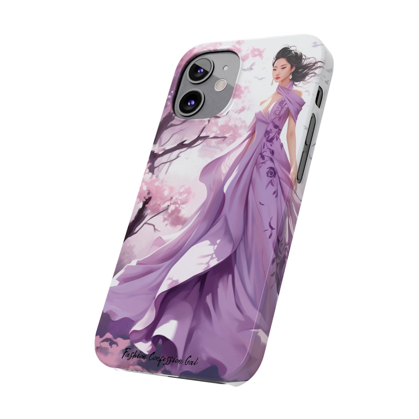 Phone Case - Elegant Asian Woman in Purple Gown Among Cherry Blossoms