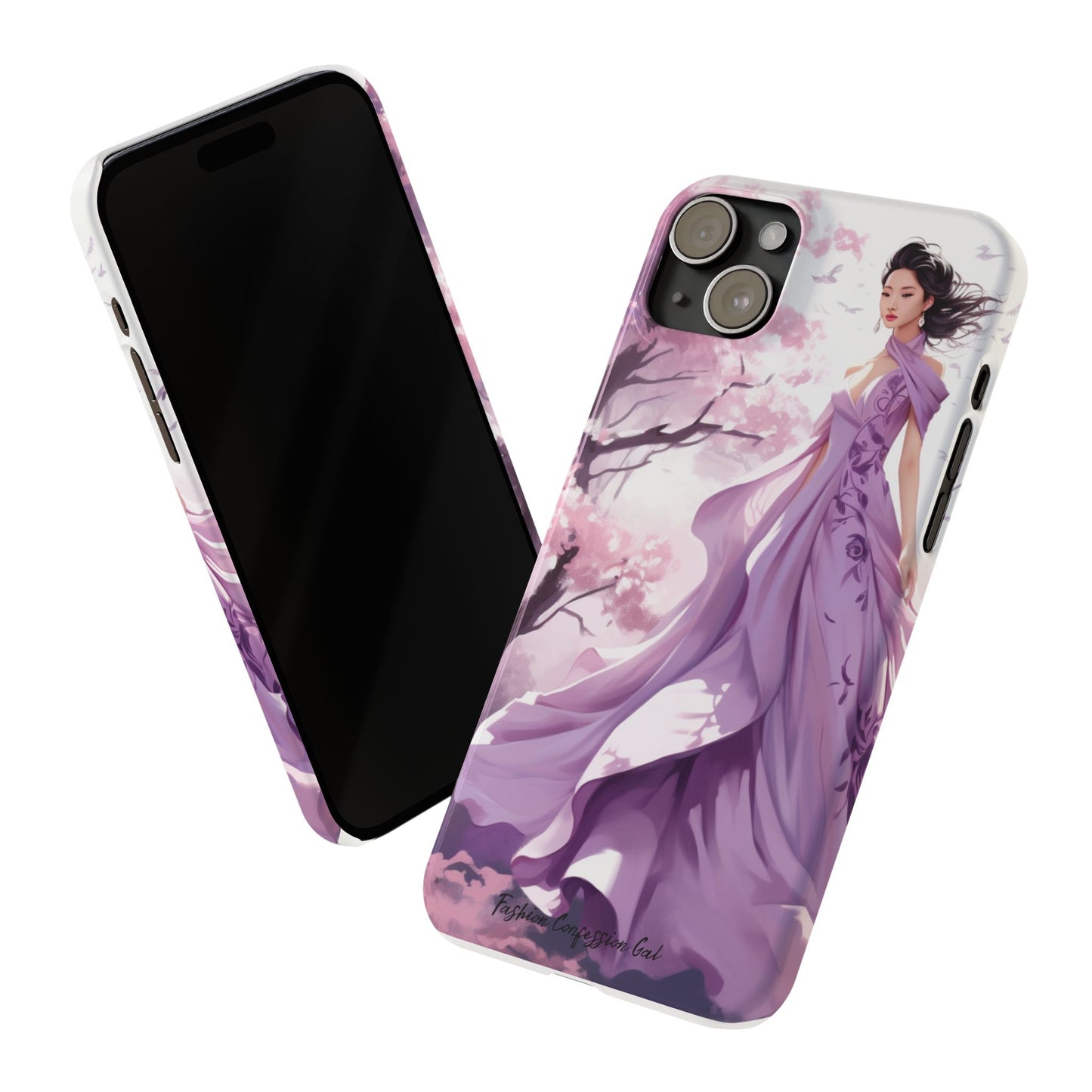 Phone Case - Elegant Asian Woman in Purple Gown Among Cherry Blossoms