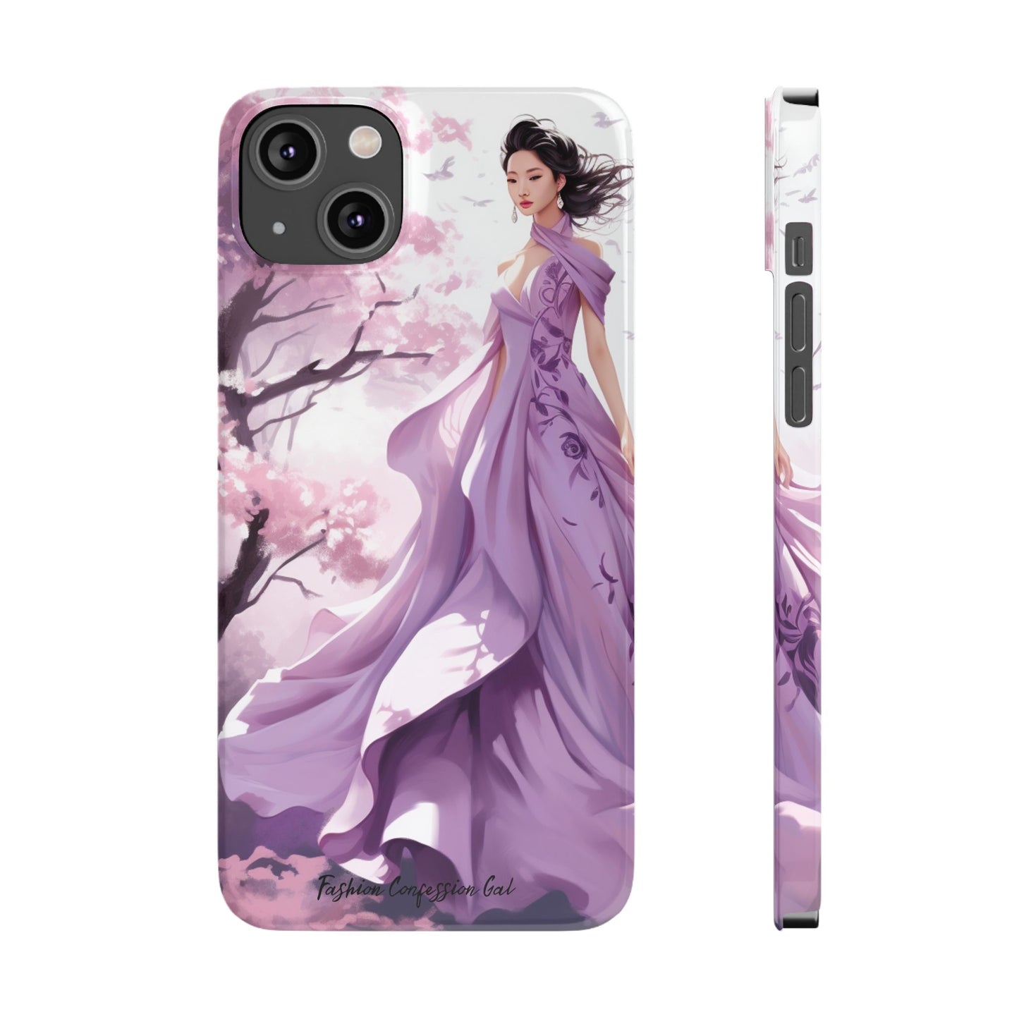 Phone Case - Elegant Asian Woman in Purple Gown Among Cherry Blossoms