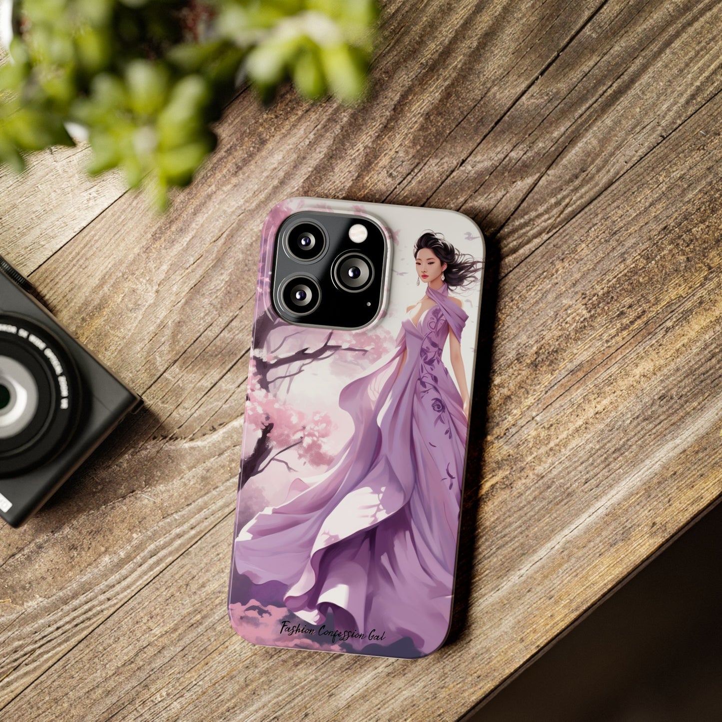Phone Case - Elegant Asian Woman in Purple Gown Among Cherry Blossoms