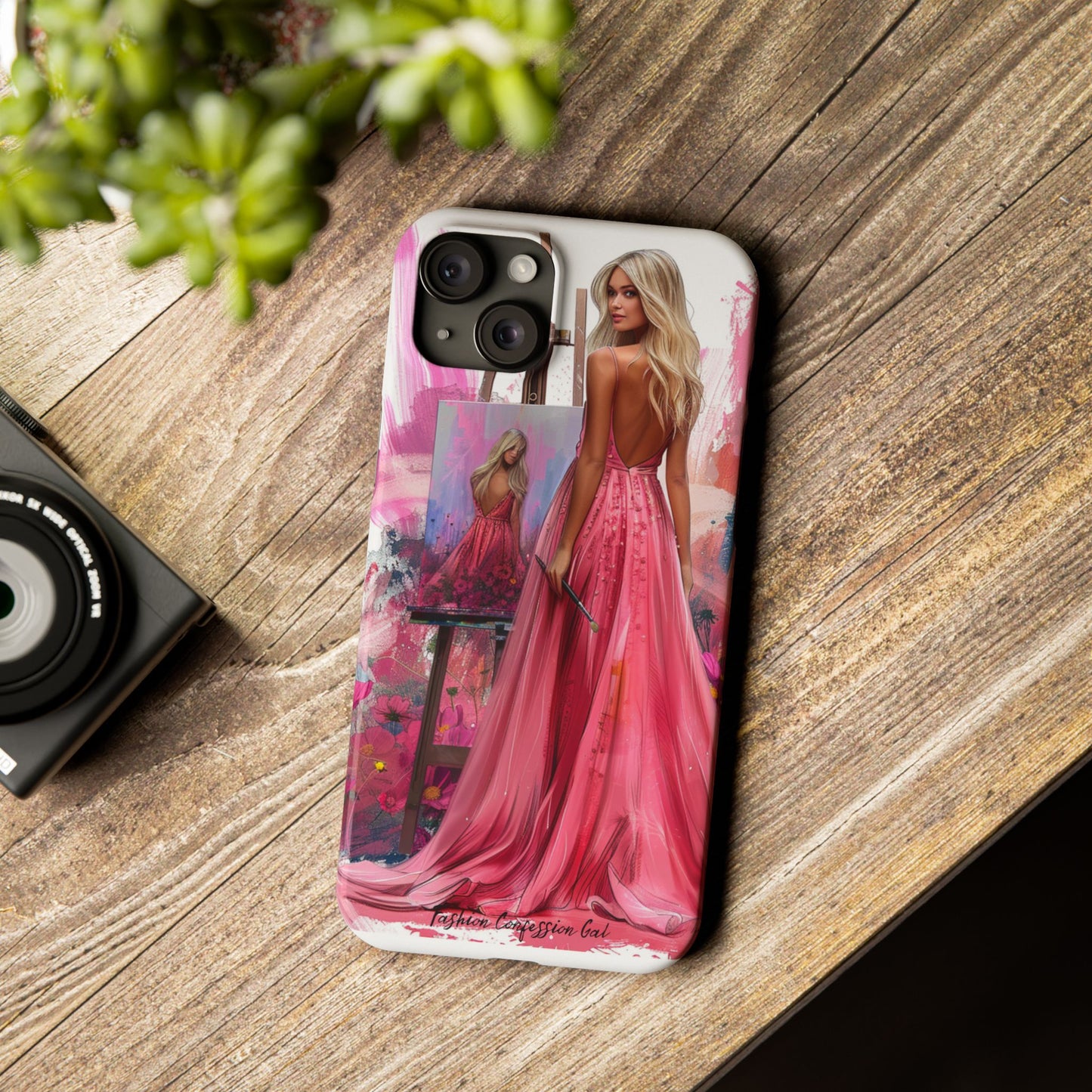 Slim Phone Case - Blonde Woman Painting Her Life on Canvas